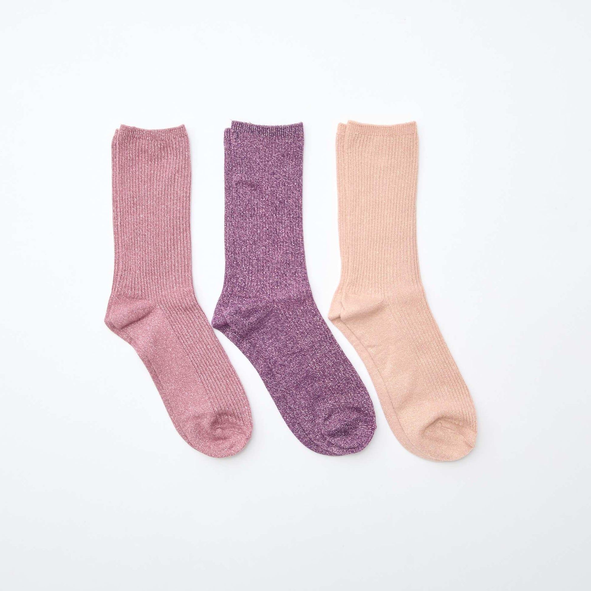 Lot de 3 chaussettes à pailettes en coton VIOLET