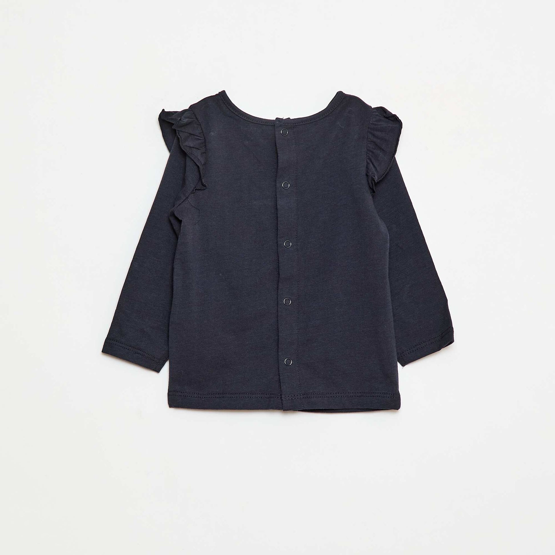 T-shirt manches longues avec emmanchures volantées et motif BLEU