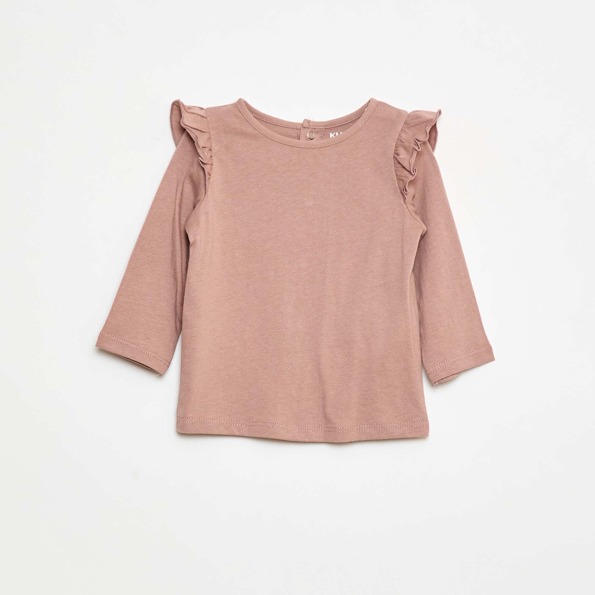 T-shirt manches longues avec emmanchures volantées et motif ROSE