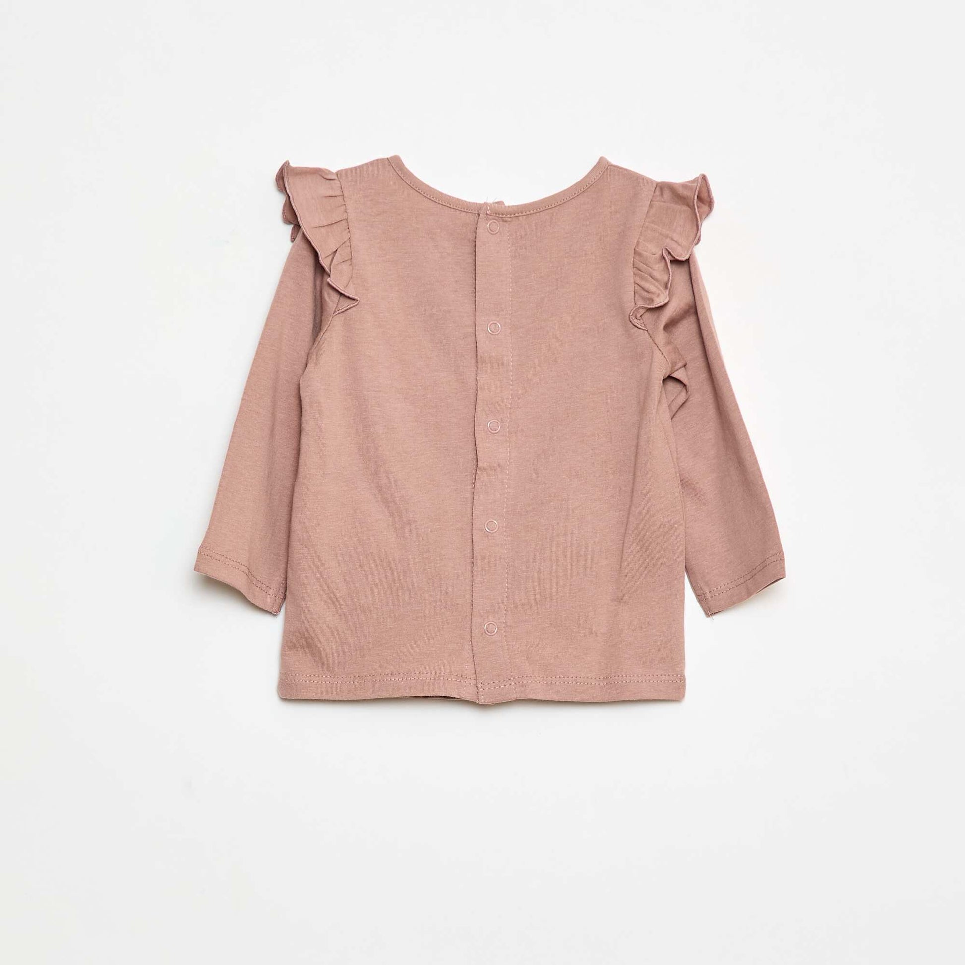 T-shirt manches longues avec emmanchures volantées et motif ROSE