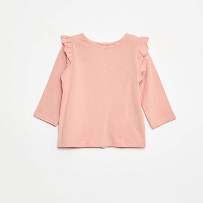 T-shirt manches longues avec emmanchures volantées et motif ROSE