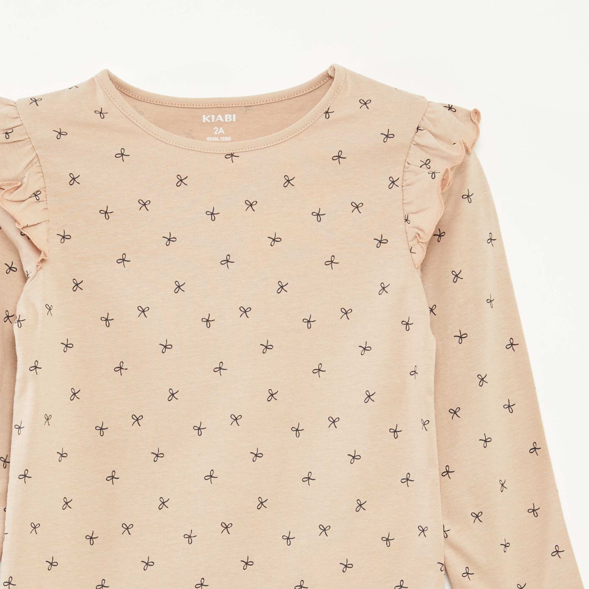 T-shirt manches longues avec emmanchures volantées et motif BEIGE