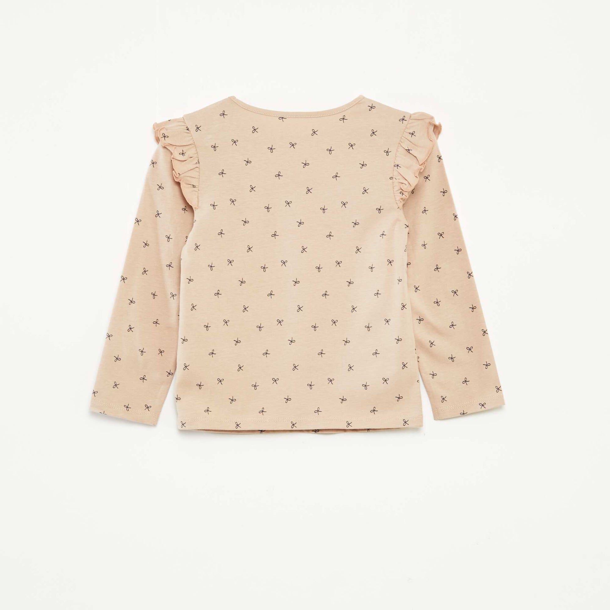 T-shirt manches longues avec emmanchures volantées et motif BEIGE