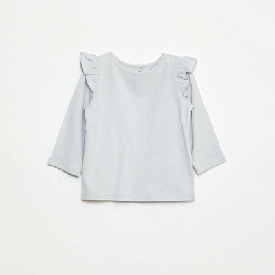 T-shirt manches longues avec emmanchures volantées et motif GRIS