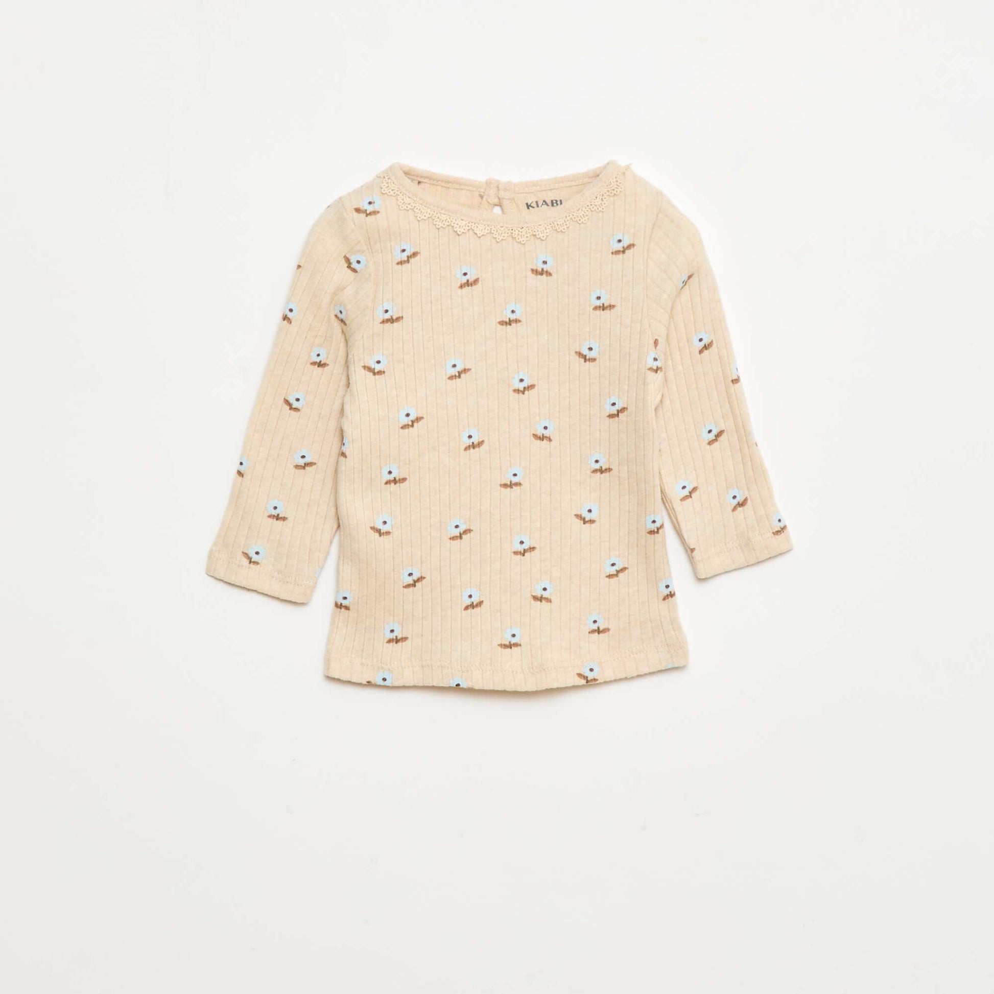 T-shirt en maille côtelée BEIGE