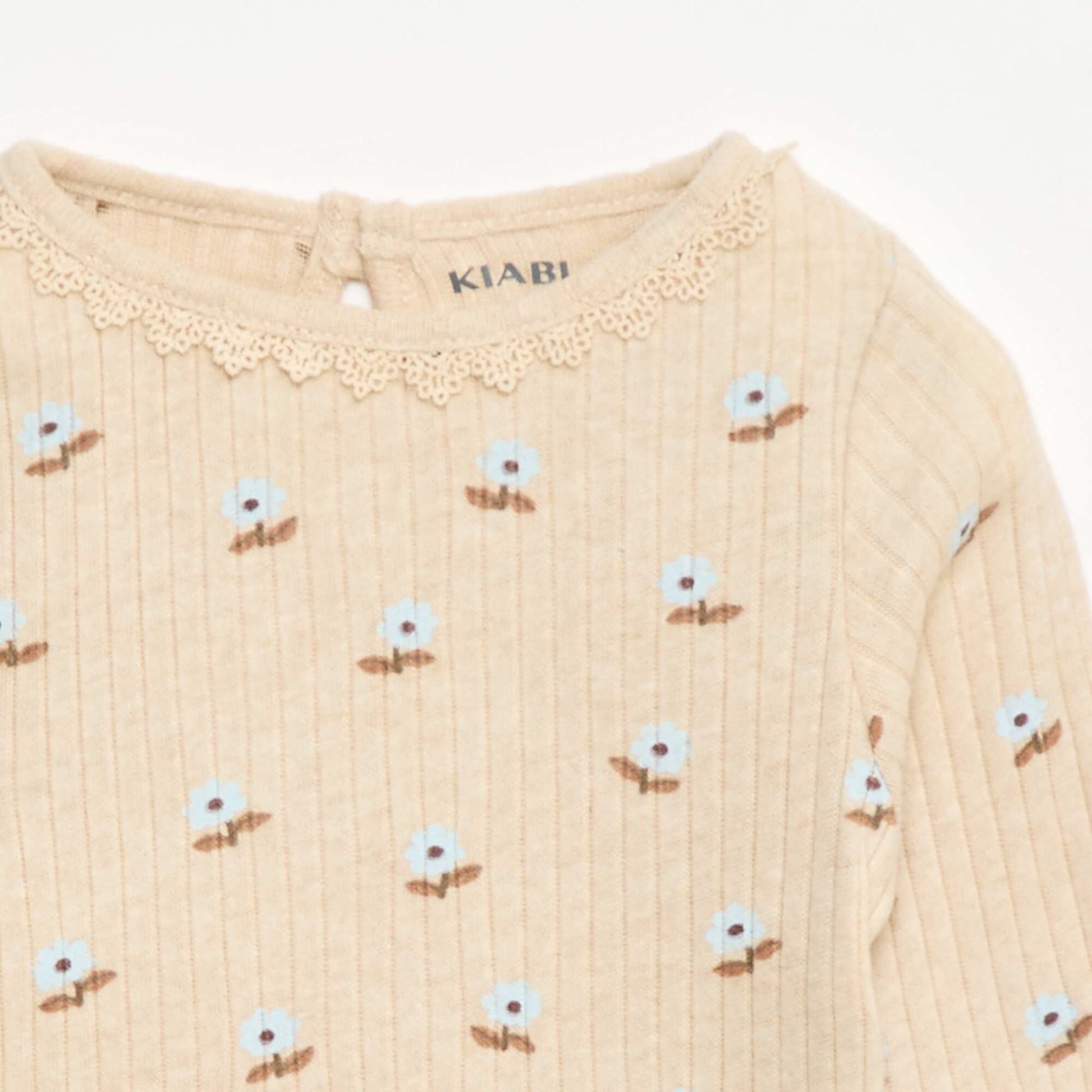 T-shirt en maille côtelée BEIGE
