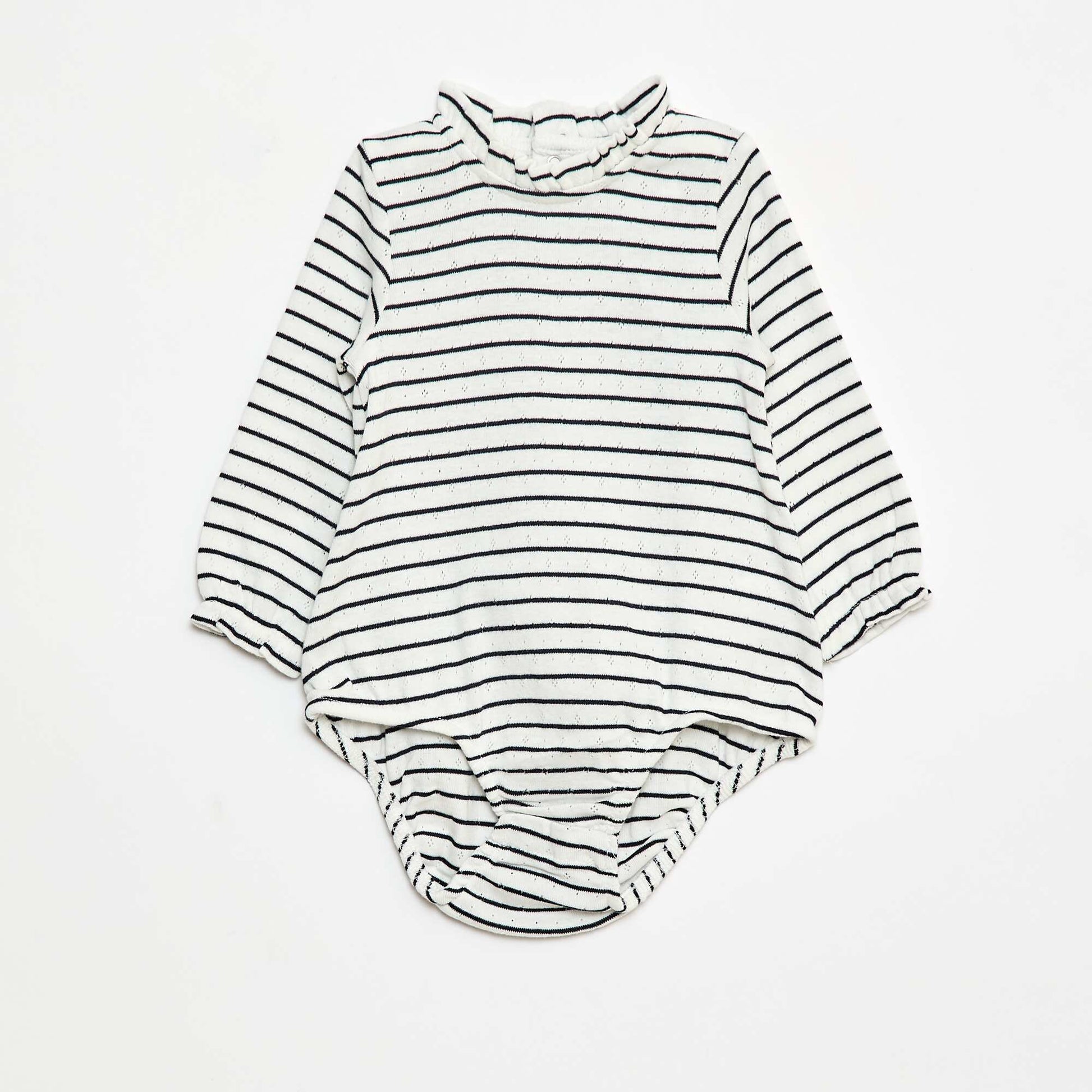 Body en maille pointelle avec col volanté et motif all over BLANC