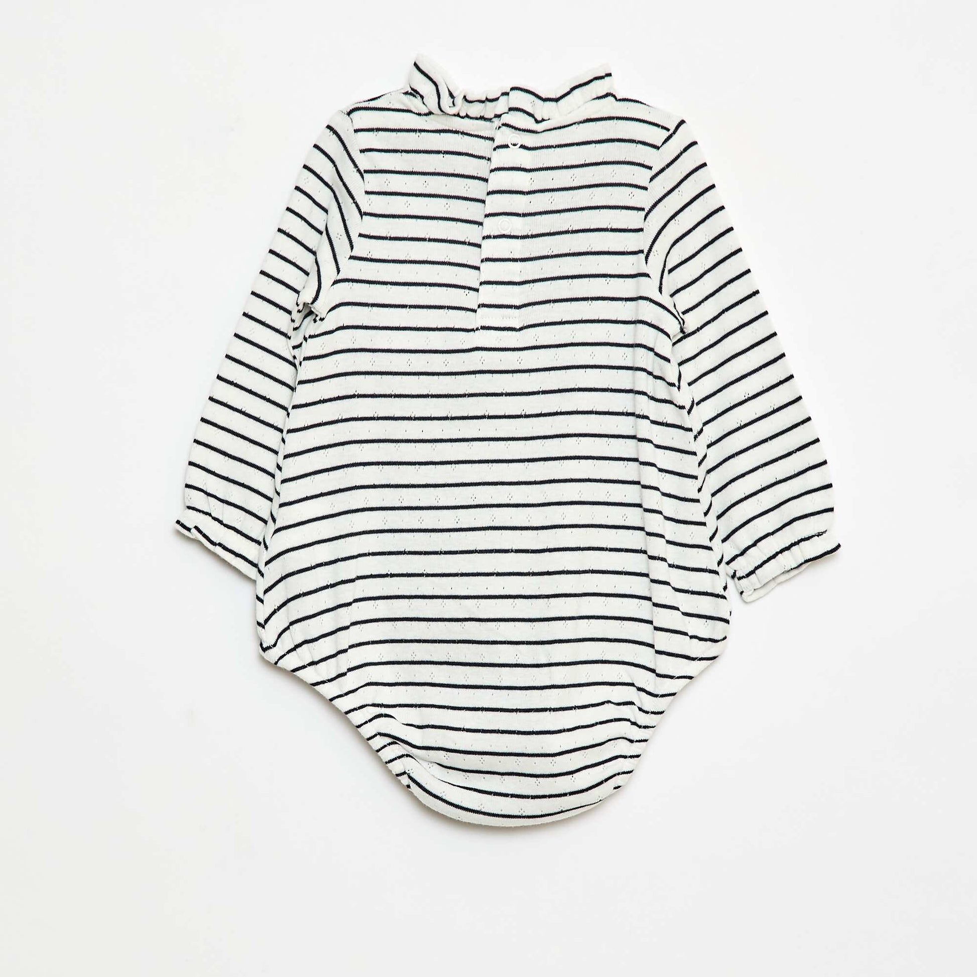 Body en maille pointelle avec col volanté et motif all over BLANC