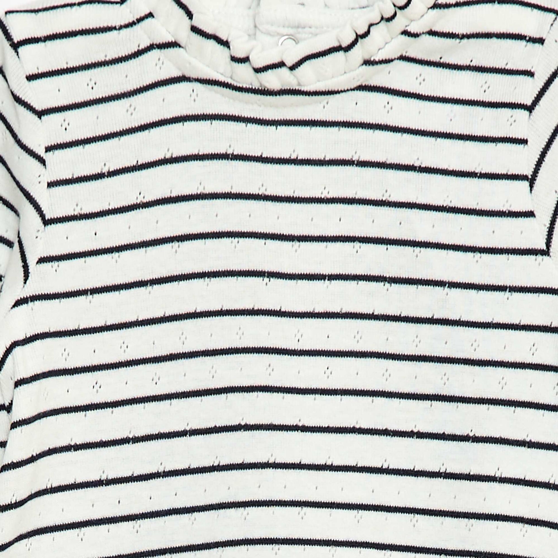 Body en maille pointelle avec col volanté et motif all over BLANC