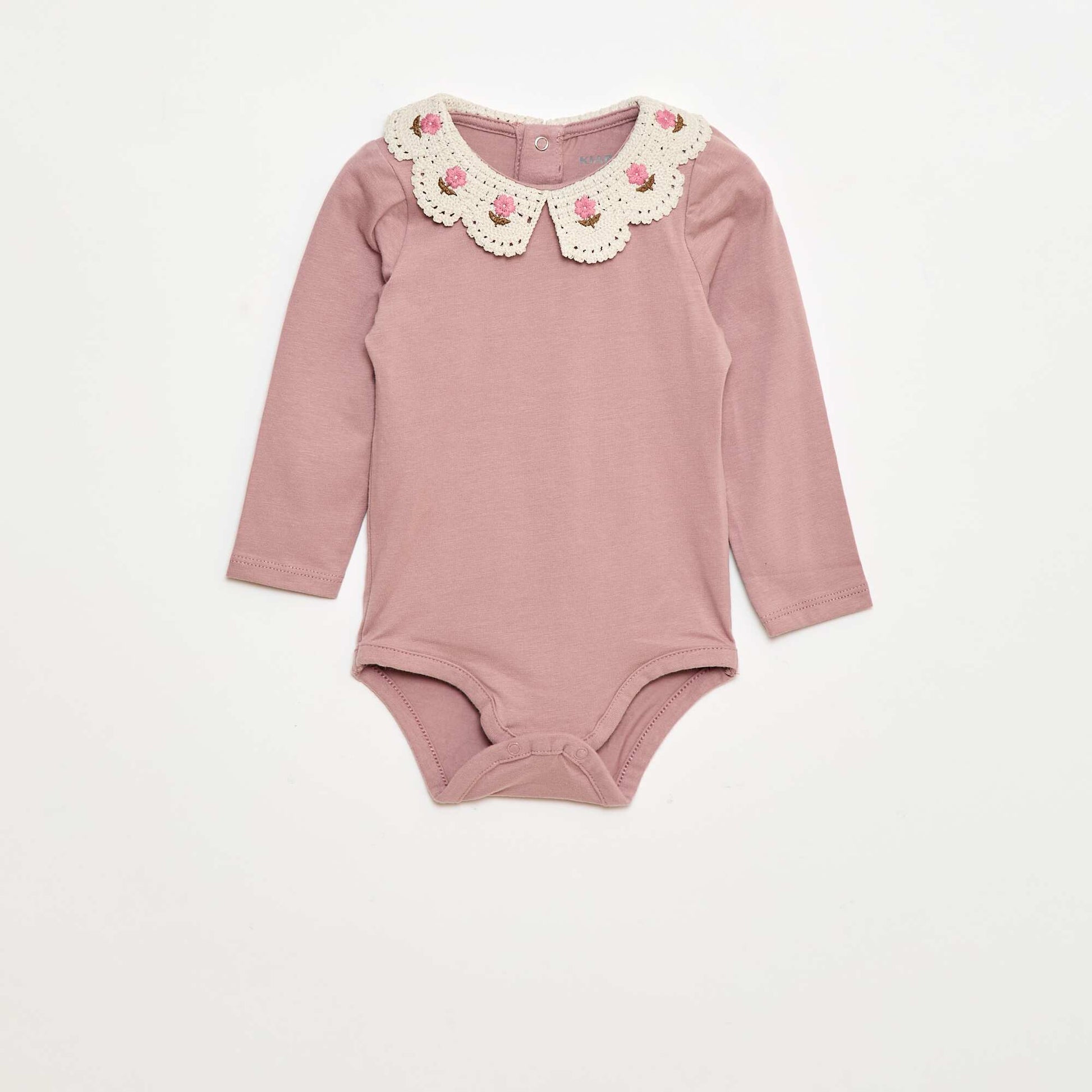 Body en maille jersey avec un col claudine brodé ROSE