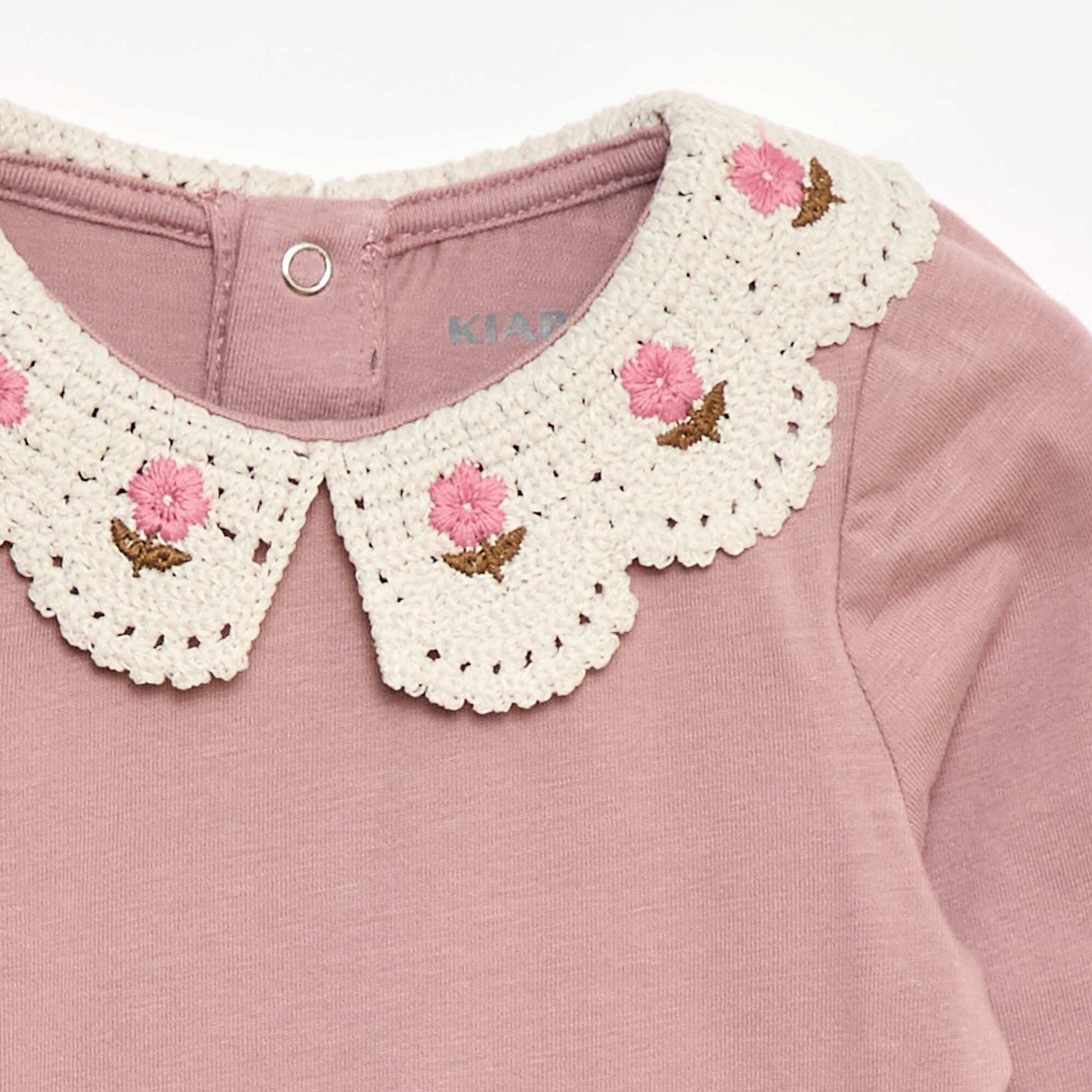 Body en maille jersey avec un col claudine brodé ROSE