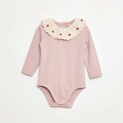 Body à col fantaisie brodé en coton VIOLET