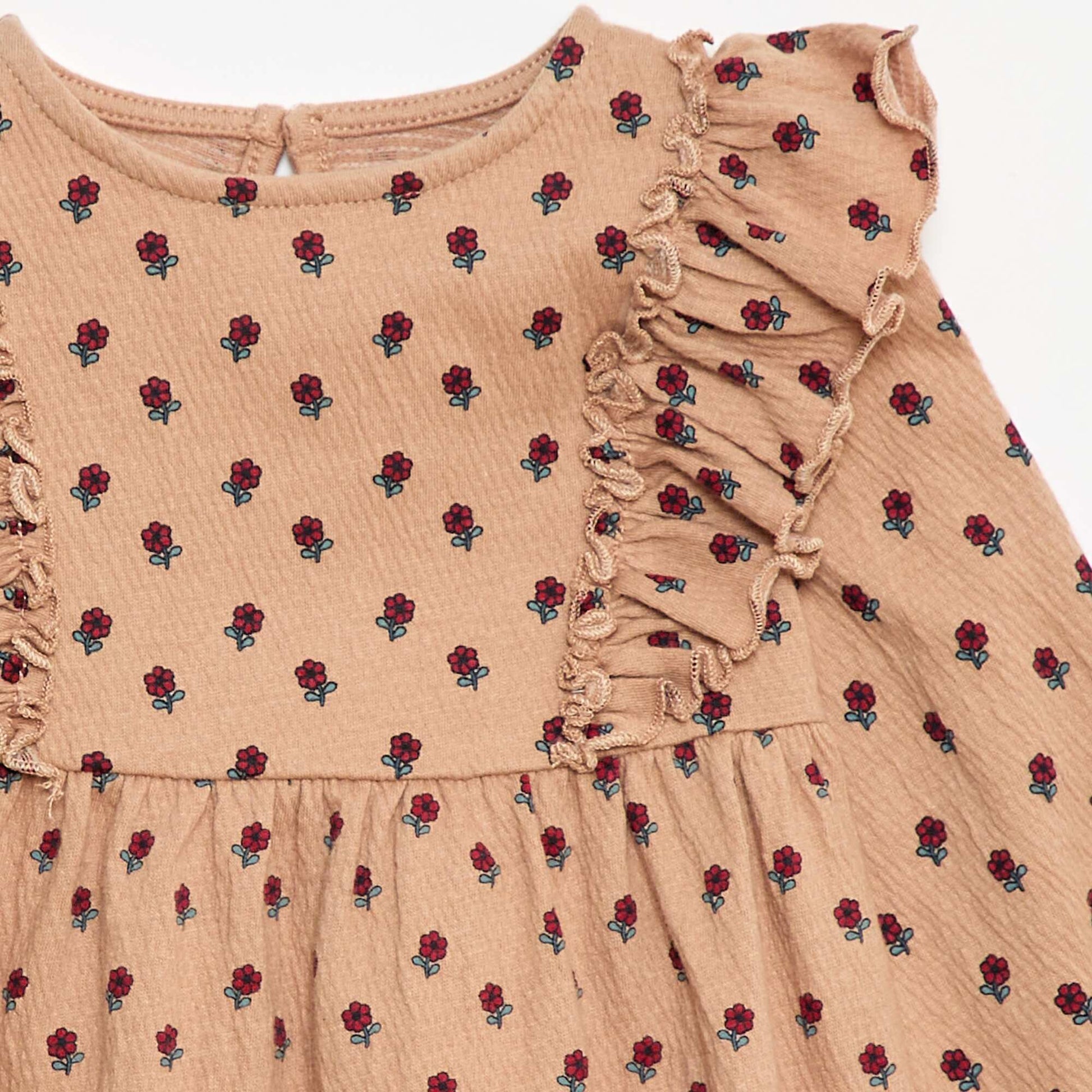 Robe légère à manches longues à motif BEIGE