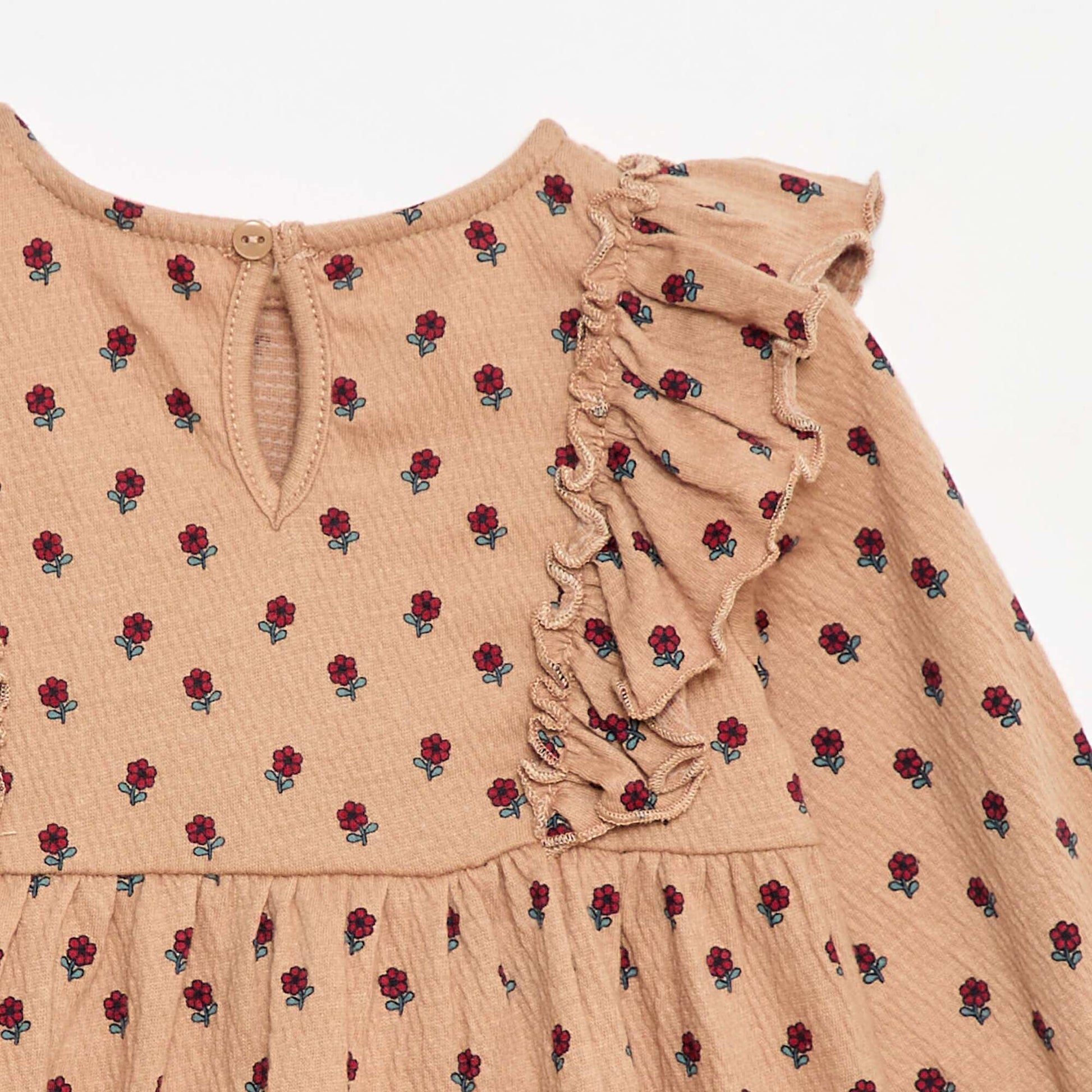Robe légère à manches longues à motif BEIGE