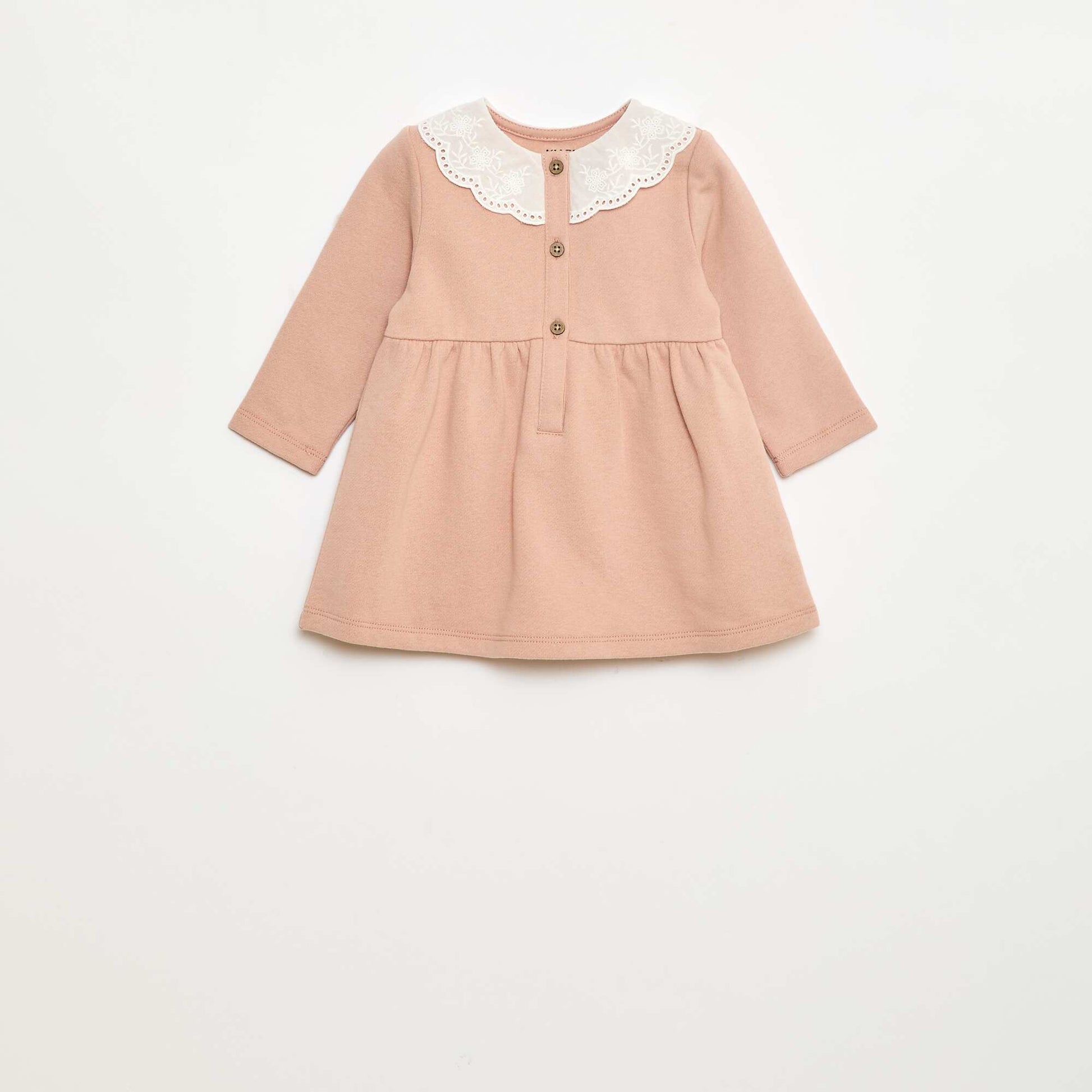 Robe en molleton avec col en voile de coton brodé ROSE