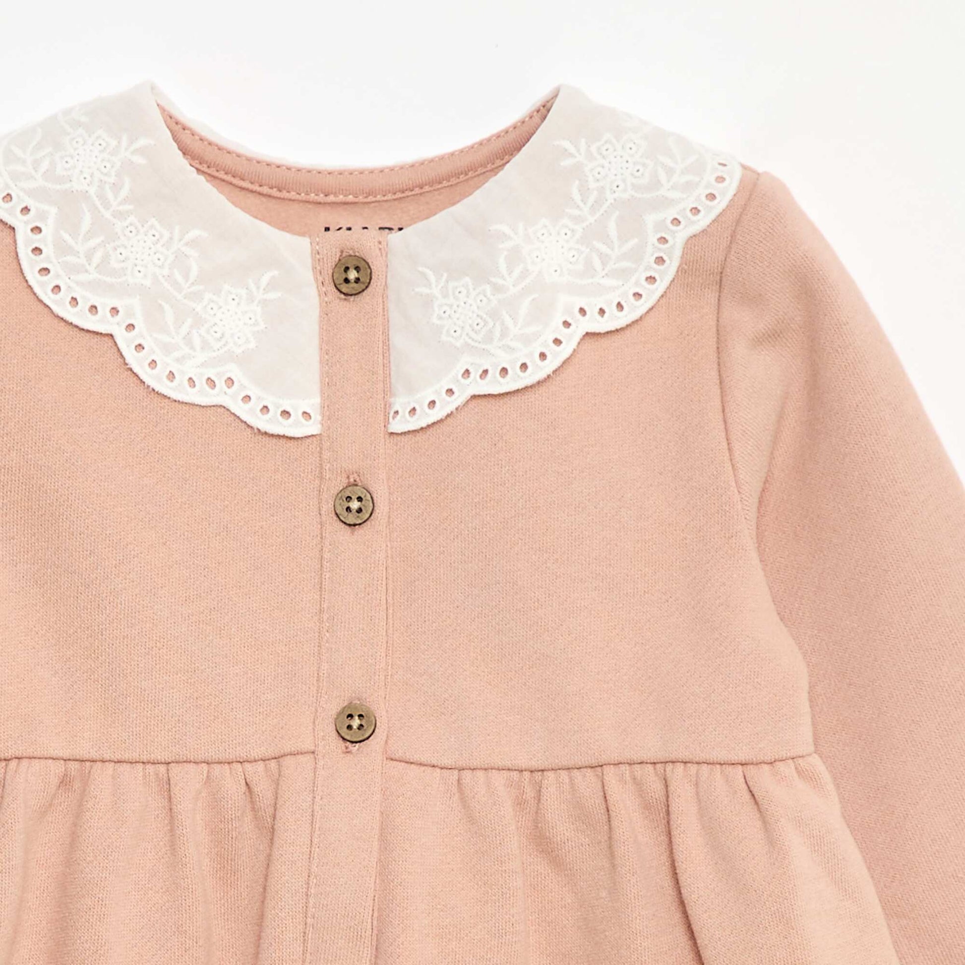 Robe en molleton avec col en voile de coton brodé ROSE
