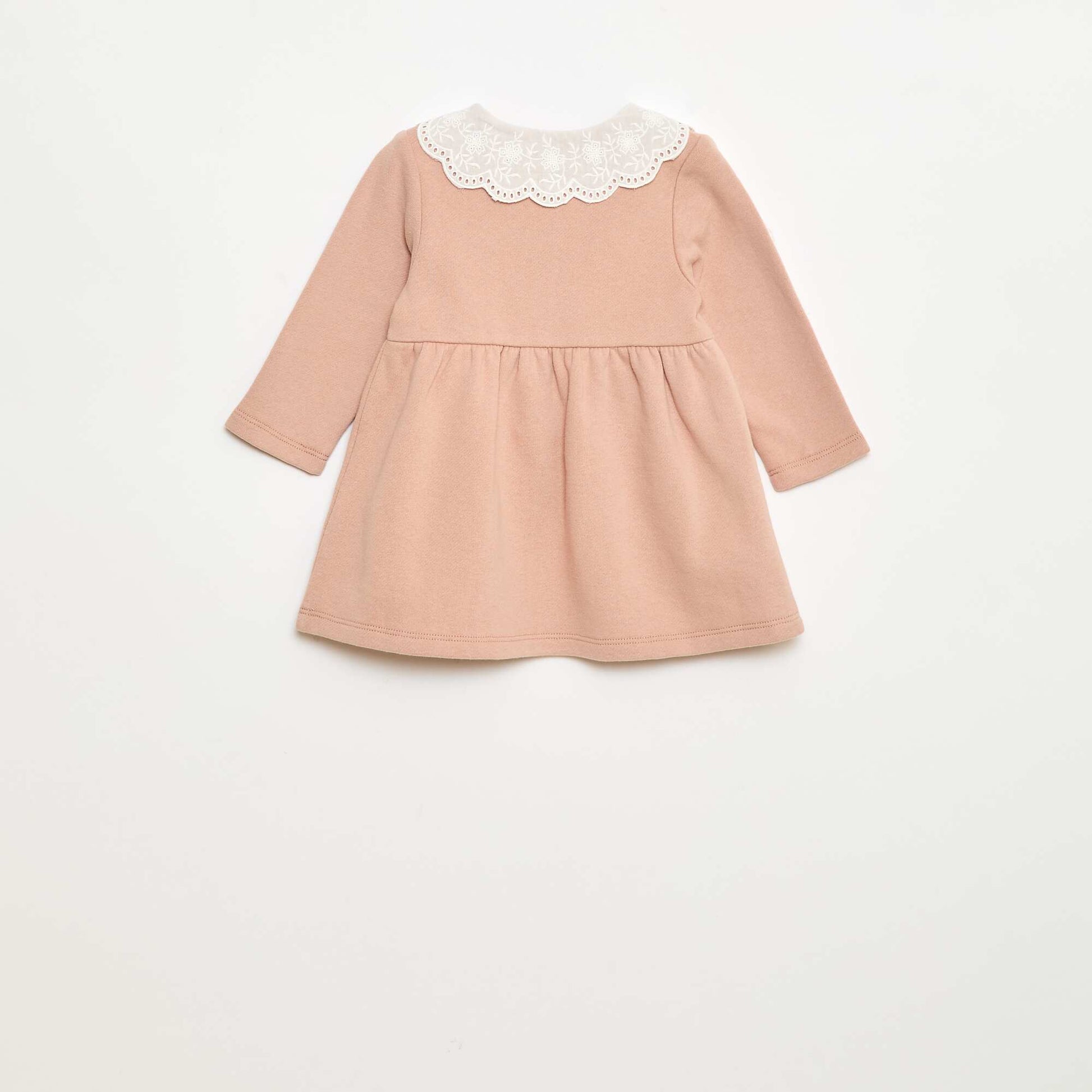 Robe en molleton avec col en voile de coton brodé ROSE