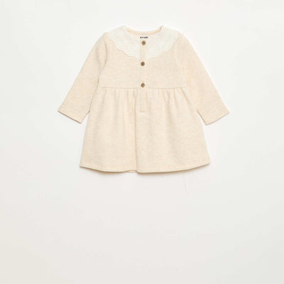 Robe en molleton avec col en voile de coton brodé BEIGE