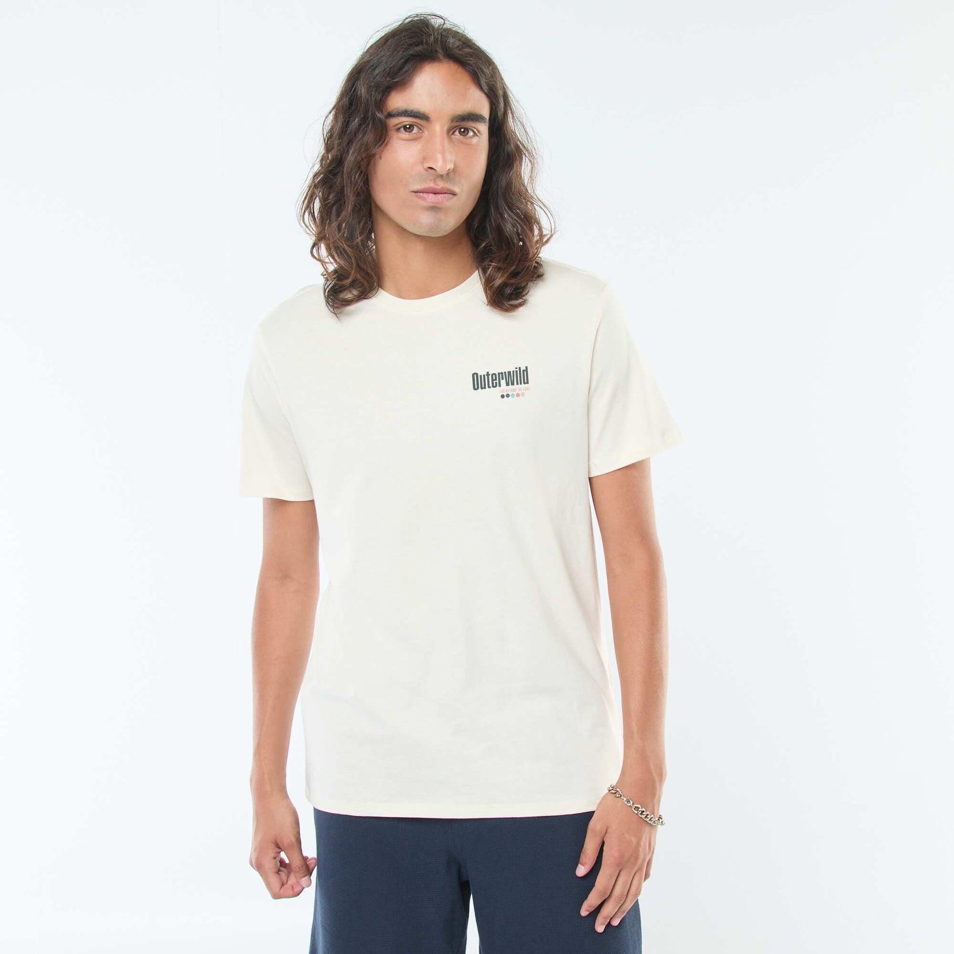 T-shirt imprimé à manches courtes et col rond BLANC