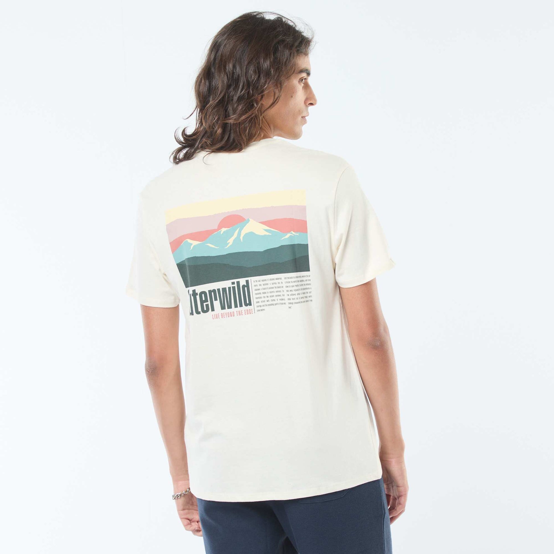 T-shirt imprimé à manches courtes et col rond BLANC