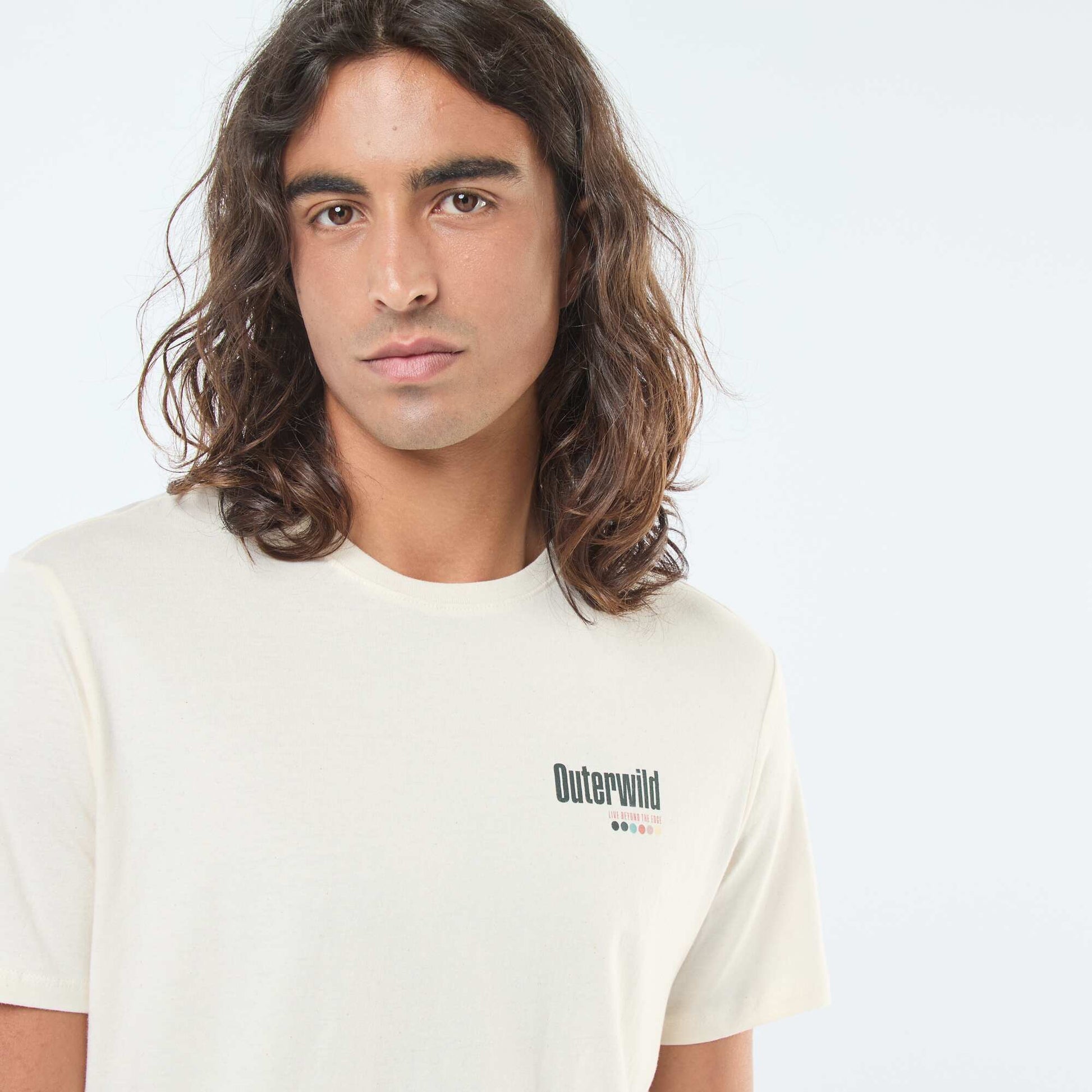 T-shirt imprimé à manches courtes et col rond BLANC