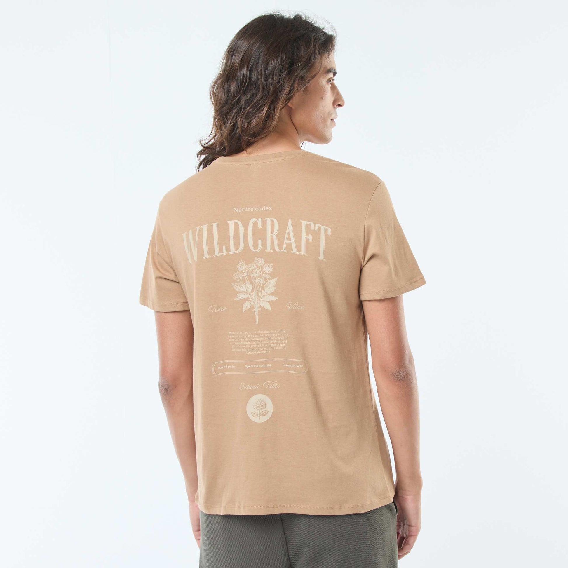 T-shirt imprimé à manches courtes et col rond BEIGE