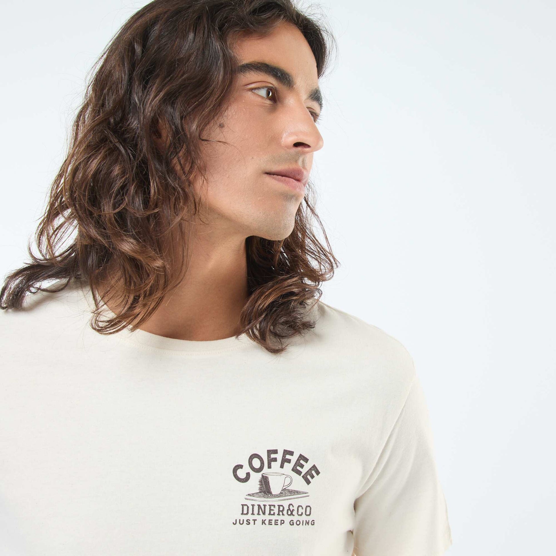 T-shirt imprimé à manches courtes et col rond BLANC