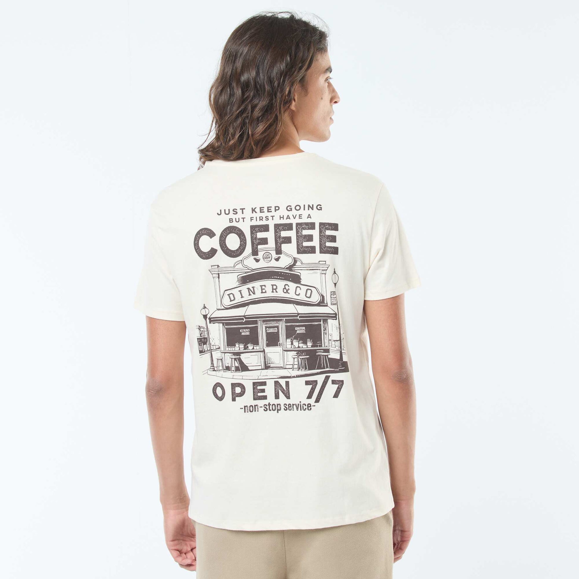 T-shirt imprimé à manches courtes et col rond BLANC