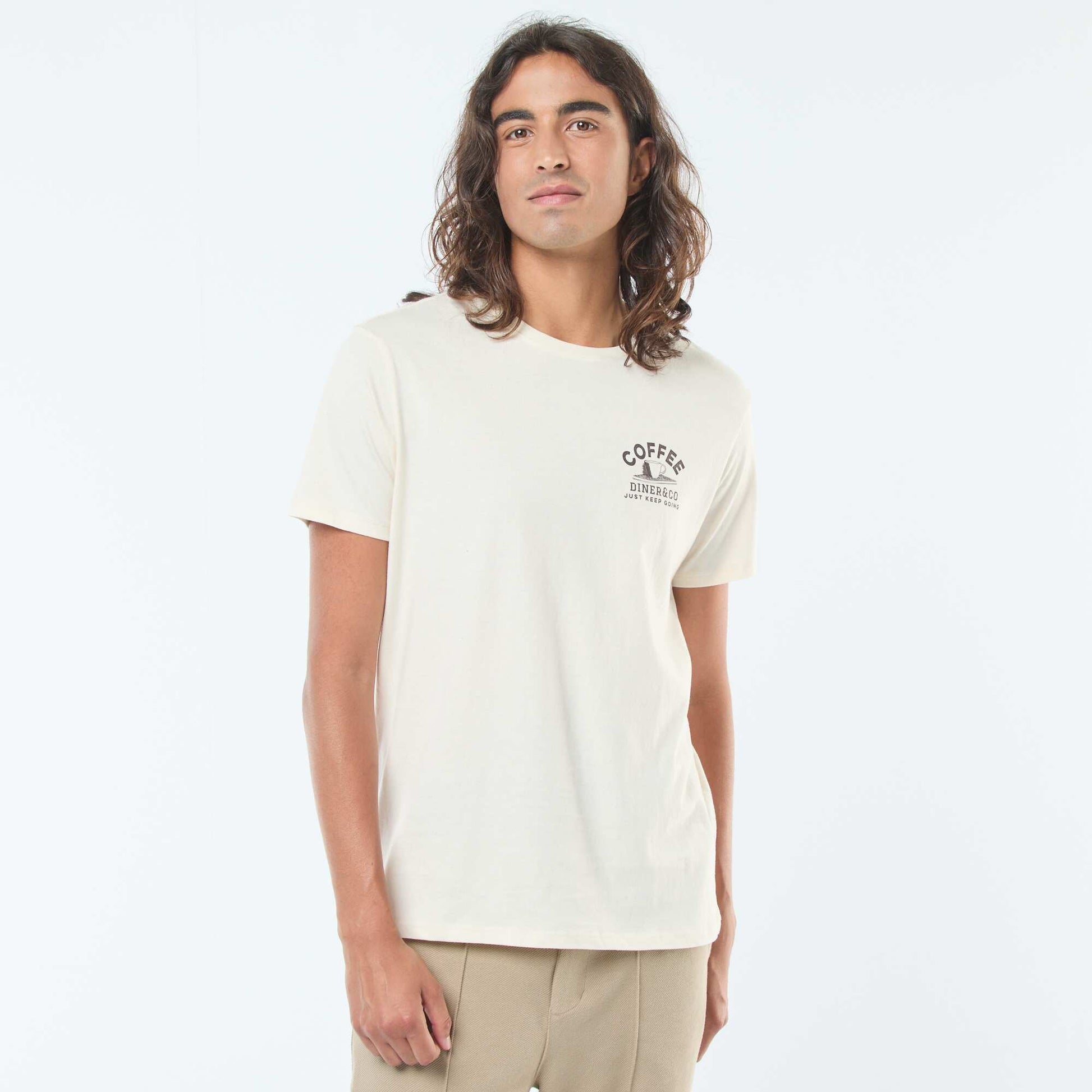 T-shirt imprimé à manches courtes et col rond BLANC