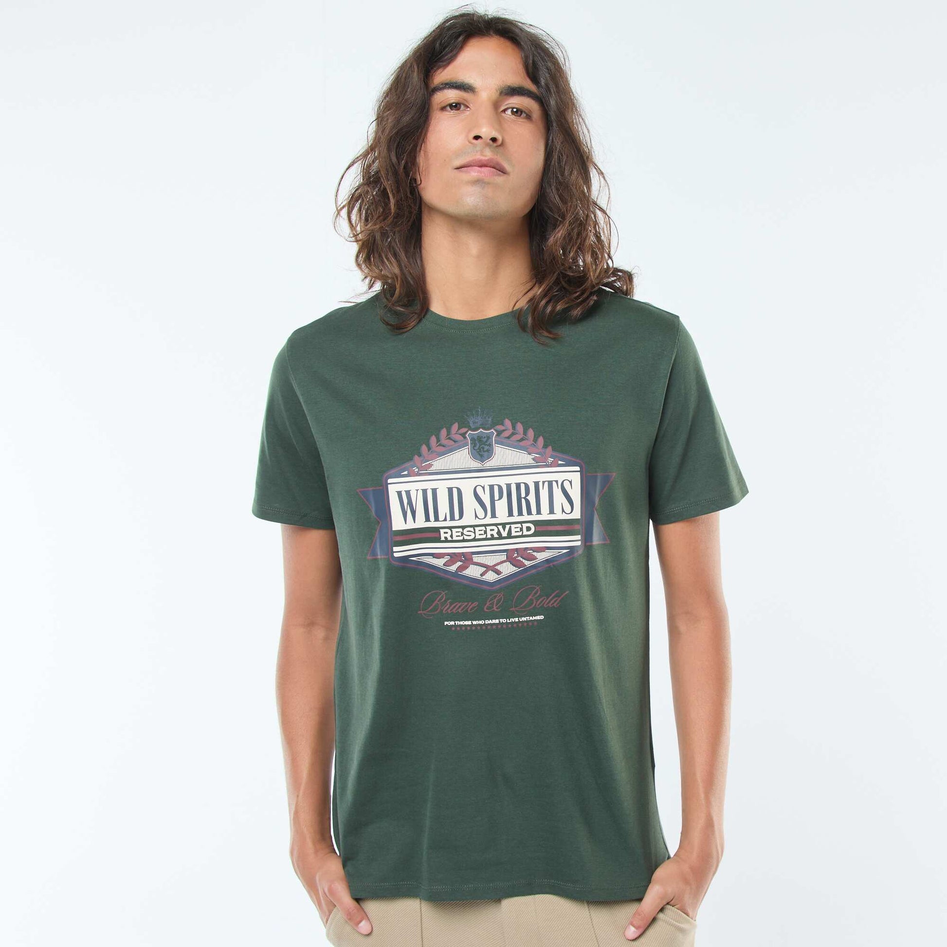 T-shirt imprimé à manches courtes et col rond VERT