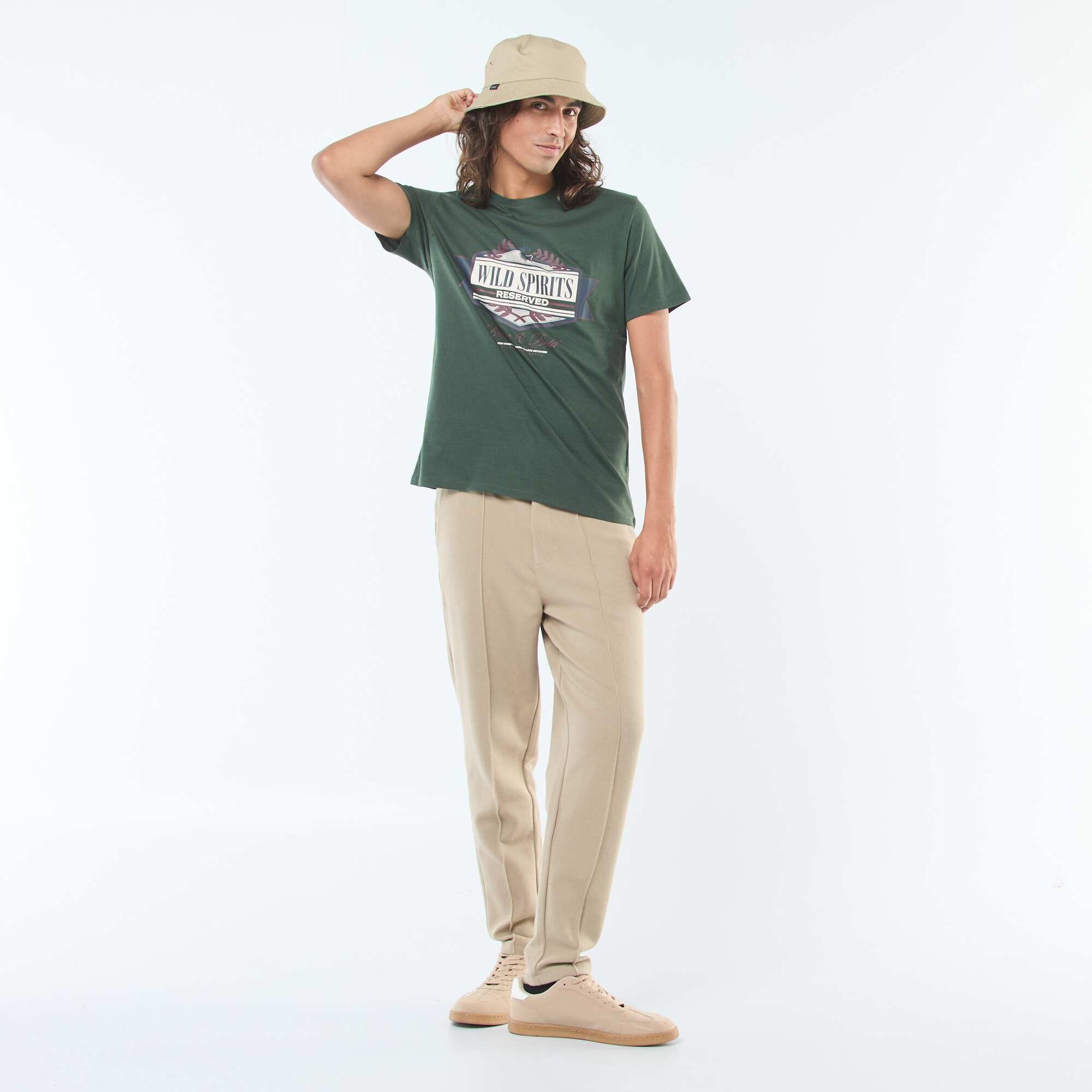 T-shirt imprimé à manches courtes et col rond VERT