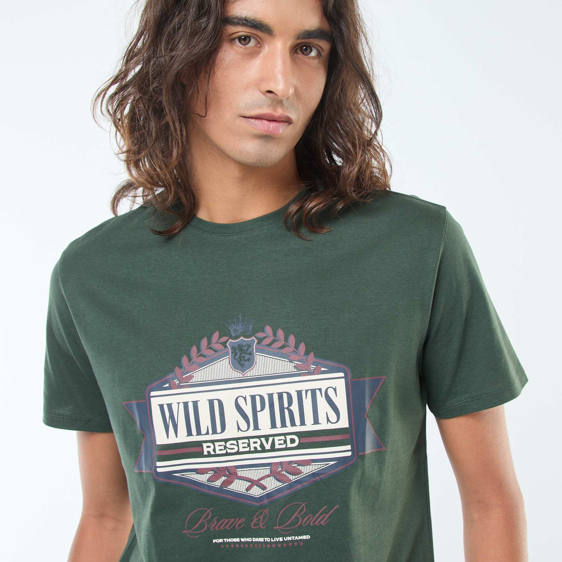 T-shirt imprimé à manches courtes et col rond VERT