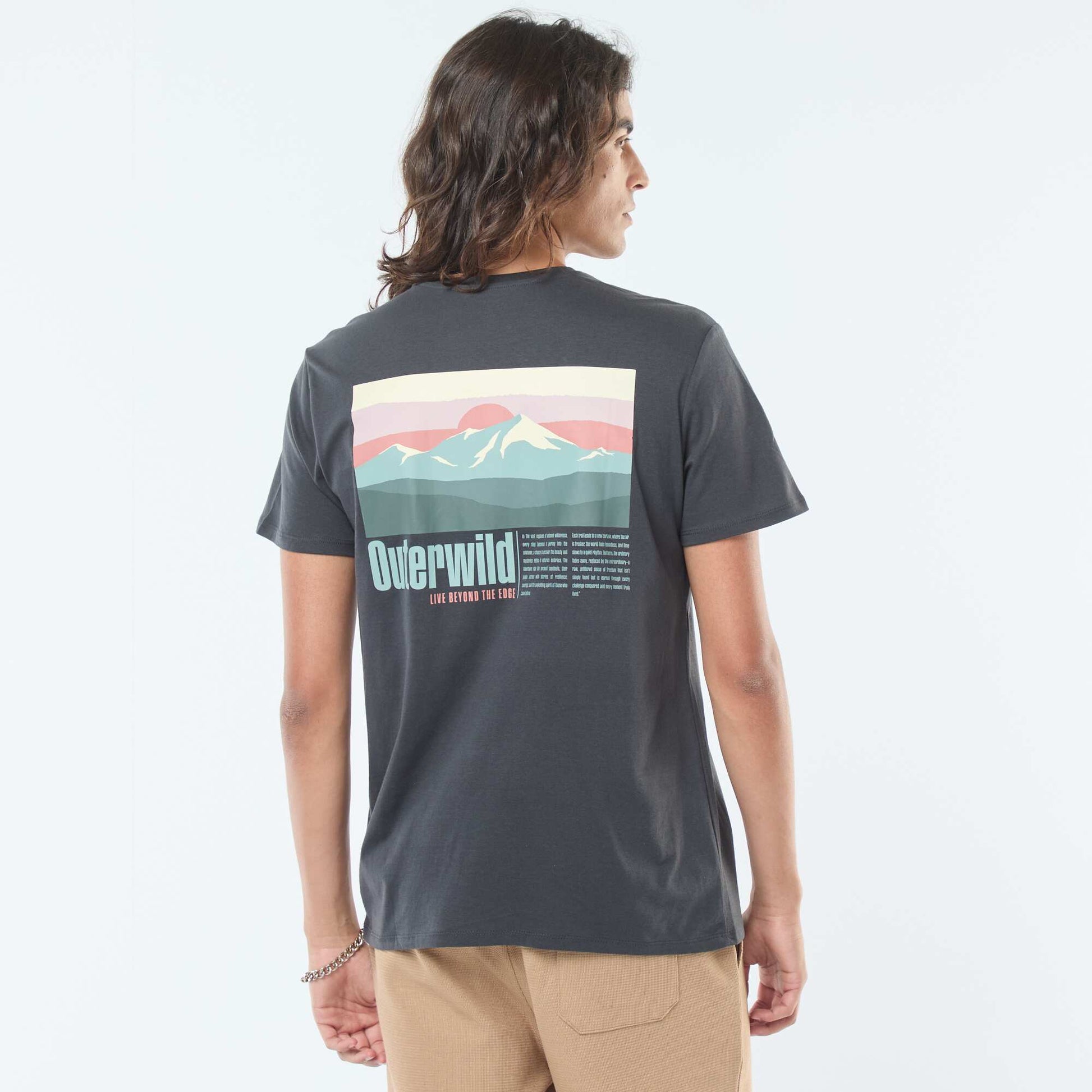 T-shirt imprimé à manches courtes et col rond GRIS