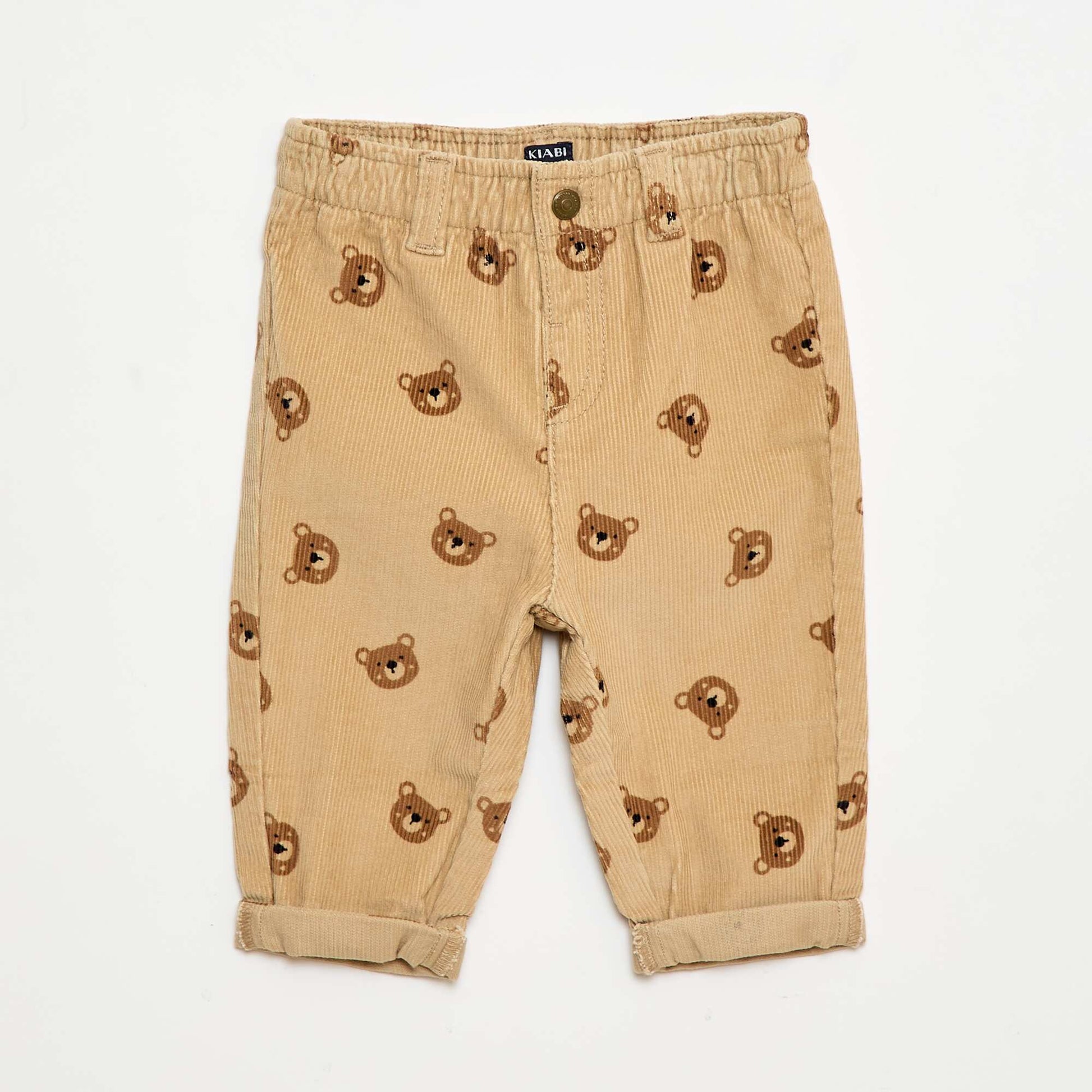 Pantalon paperbag en velours côtelé BEIGE