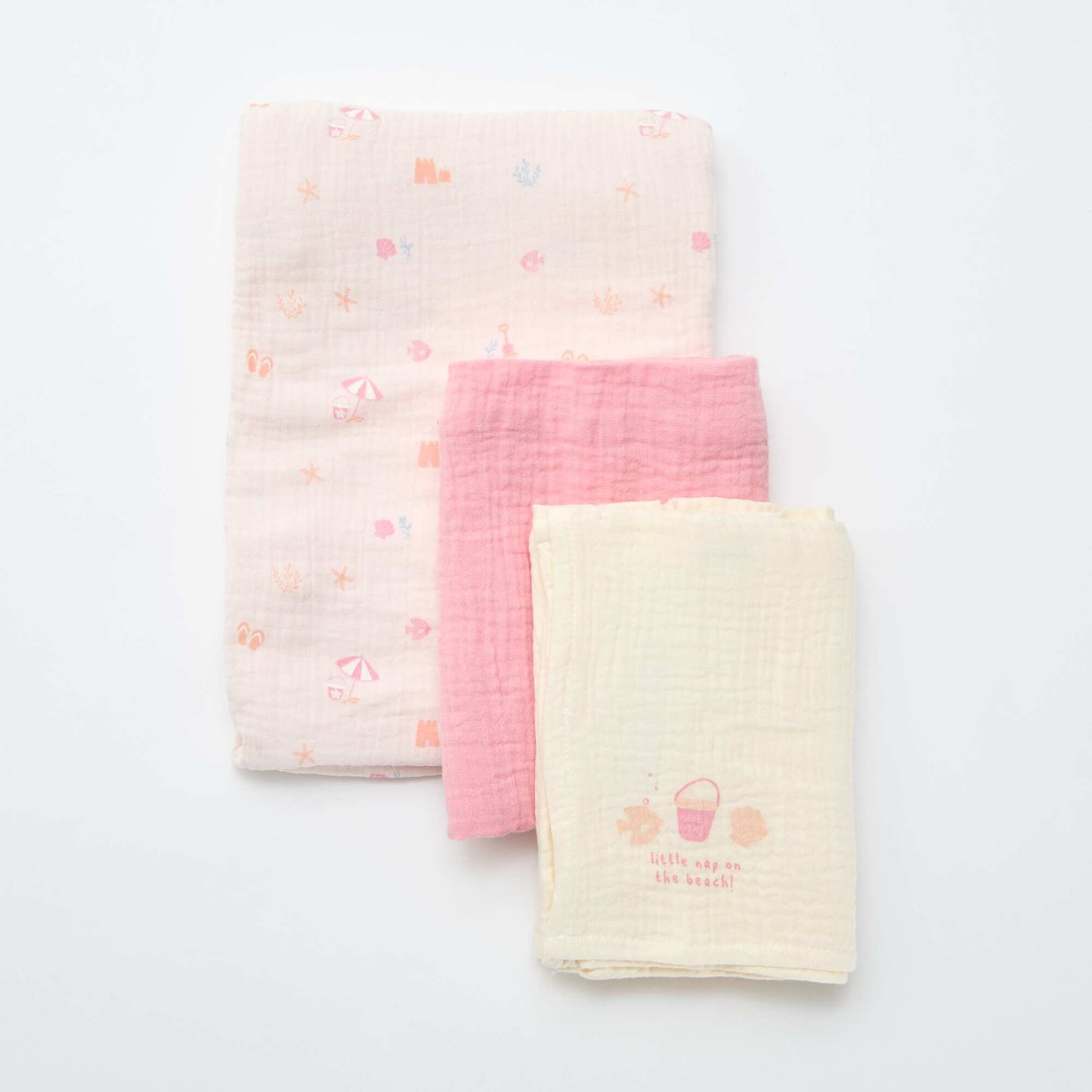 Lot de 3 langes en gaze de coton ROSE