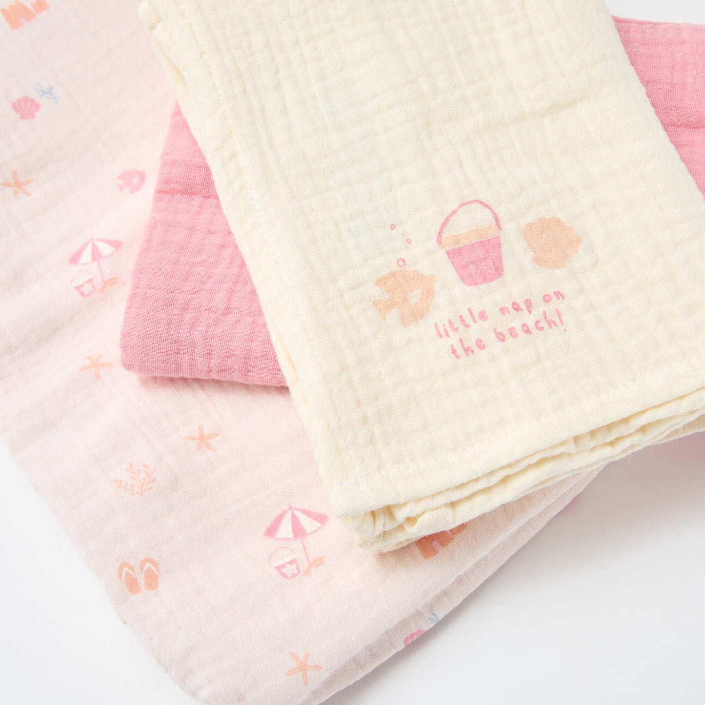 Lot de 3 langes en gaze de coton ROSE