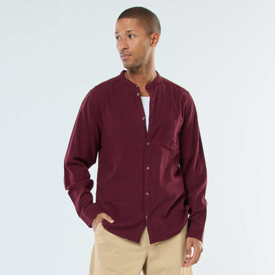Chemise en flanelle uni avec un col mao ROUGE