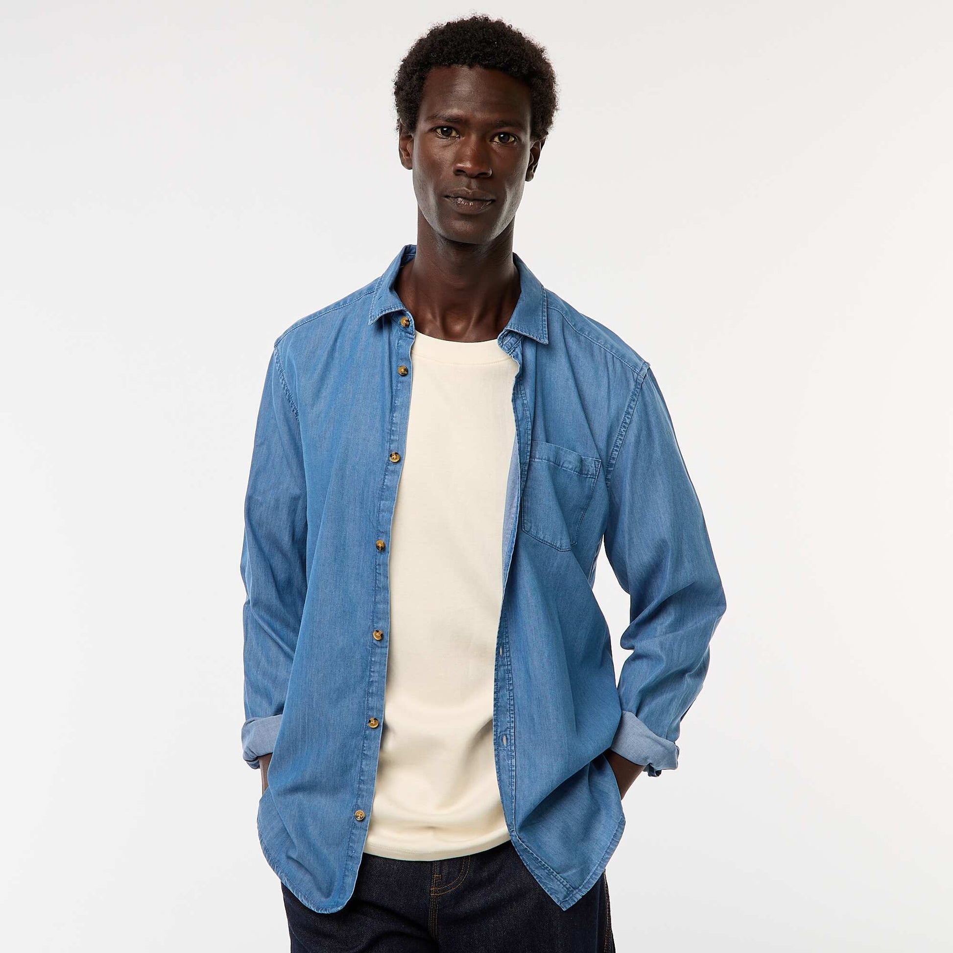 Chemise en jean uni BLEU