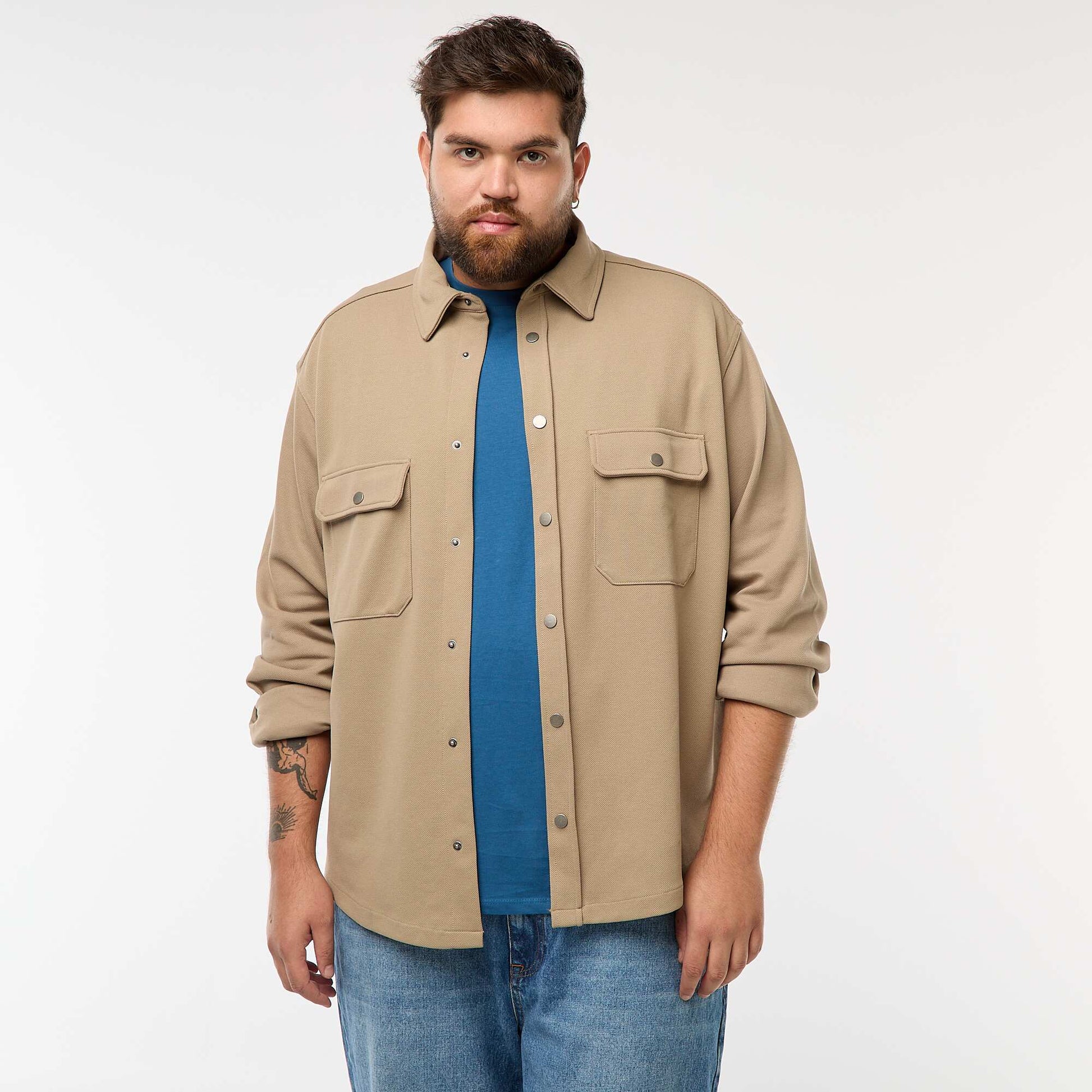 Surchemise en matière piquée avec ouverture pressionnée BEIGE