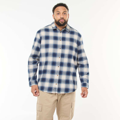 Chemise manches longues à motif à carreaux BLEU