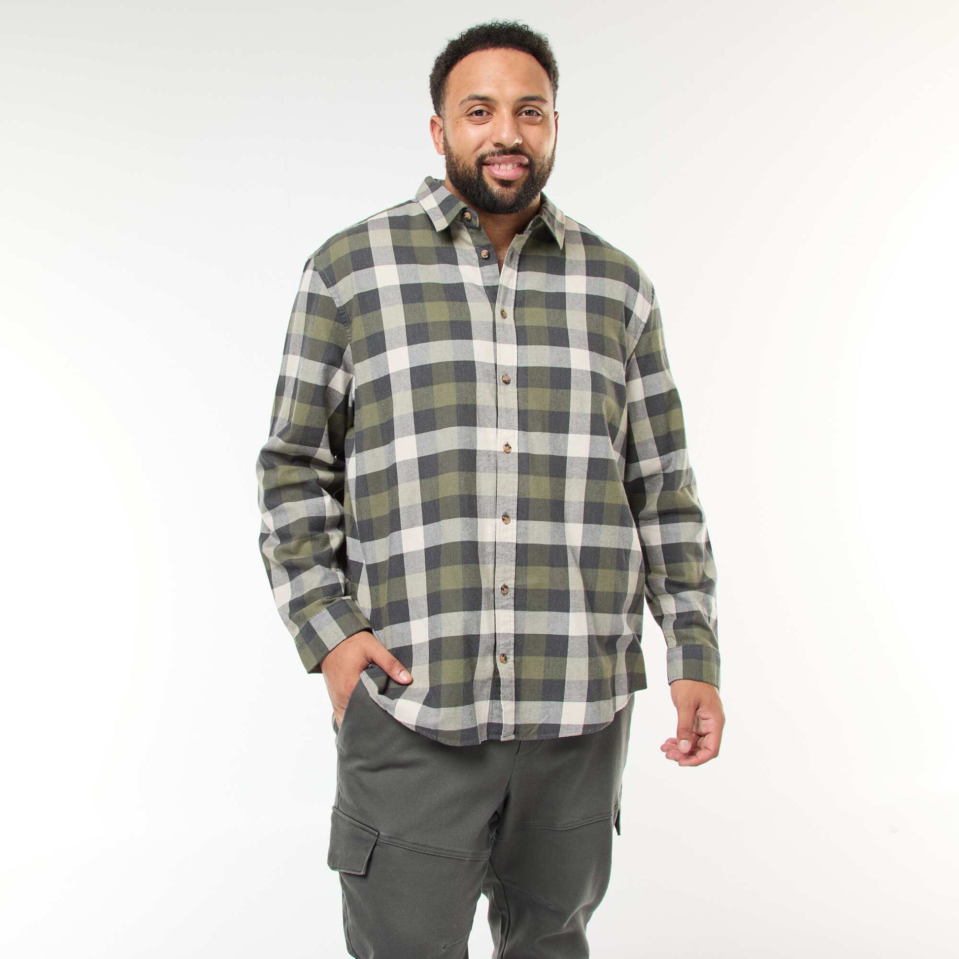 Chemise manches longues à motif à carreaux KAKI