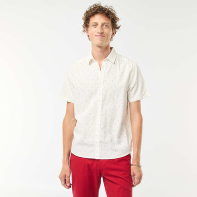 Chemise en lin mélangé manches courtes BLANC