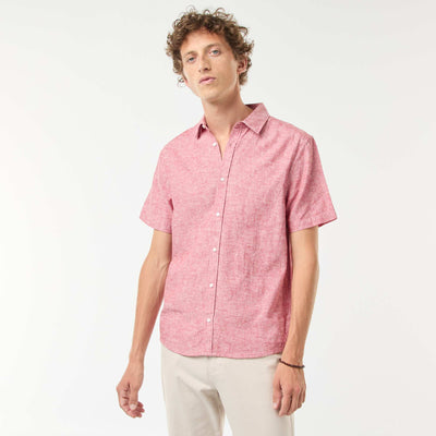 Chemise en lin mélangé manches courtes ROUGE