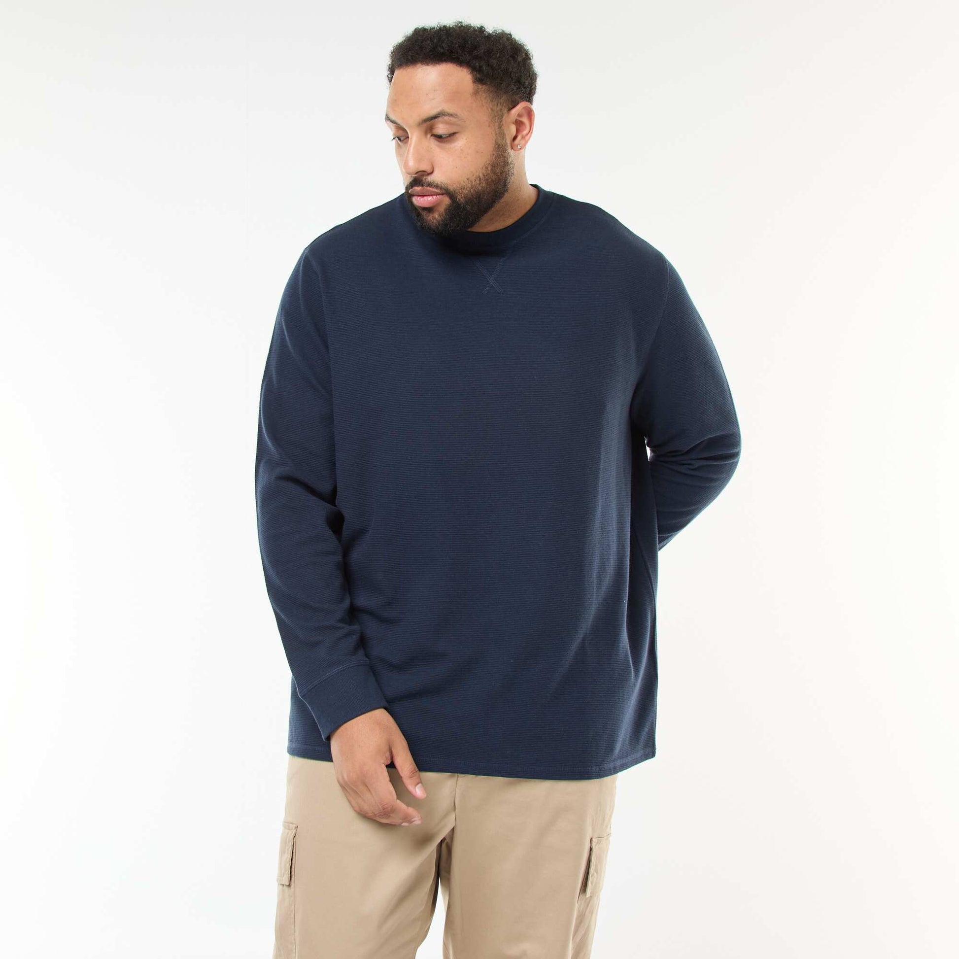 Pull en maille côtelée et col rond BLEU