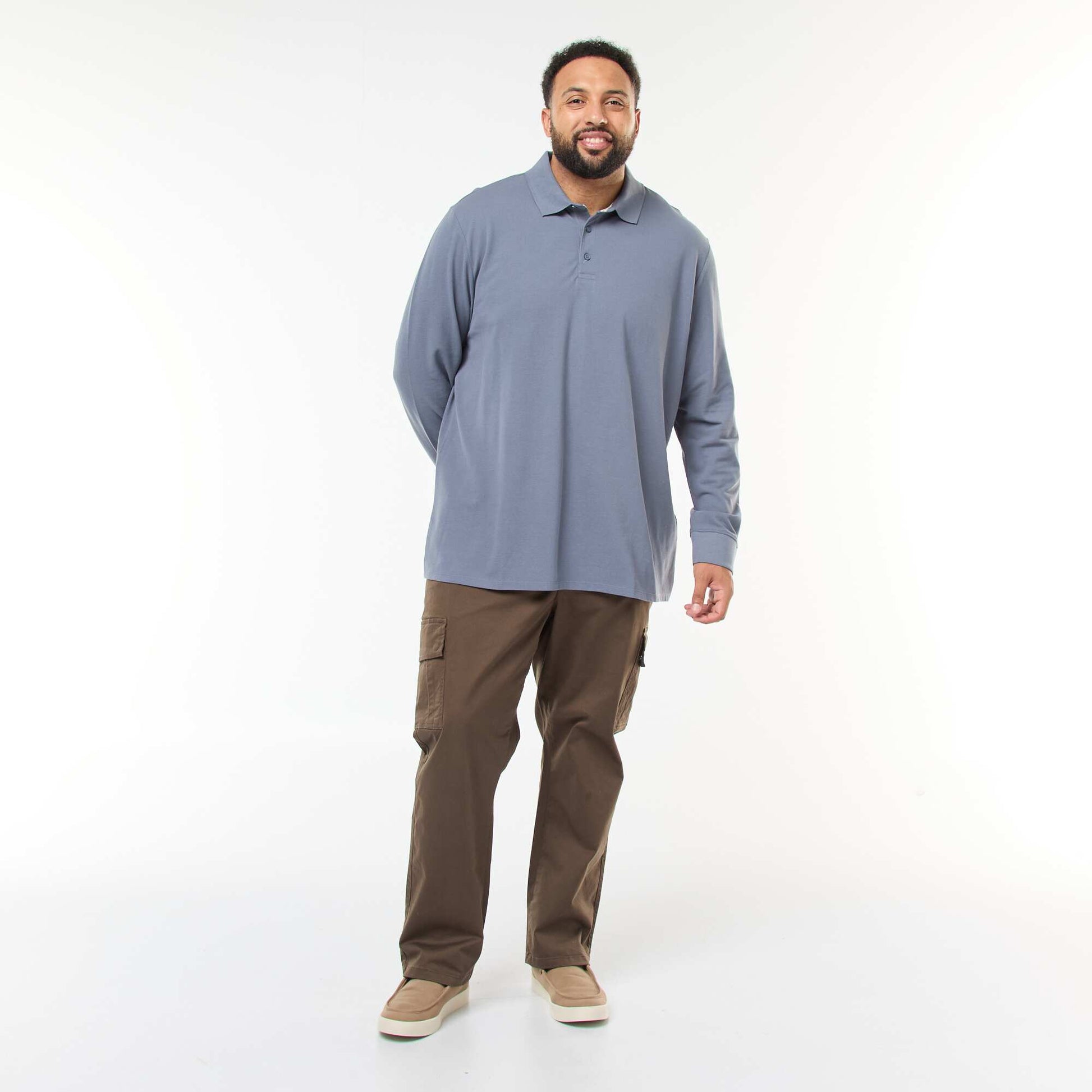 Polo en piqué de coton à manches longues GRIS