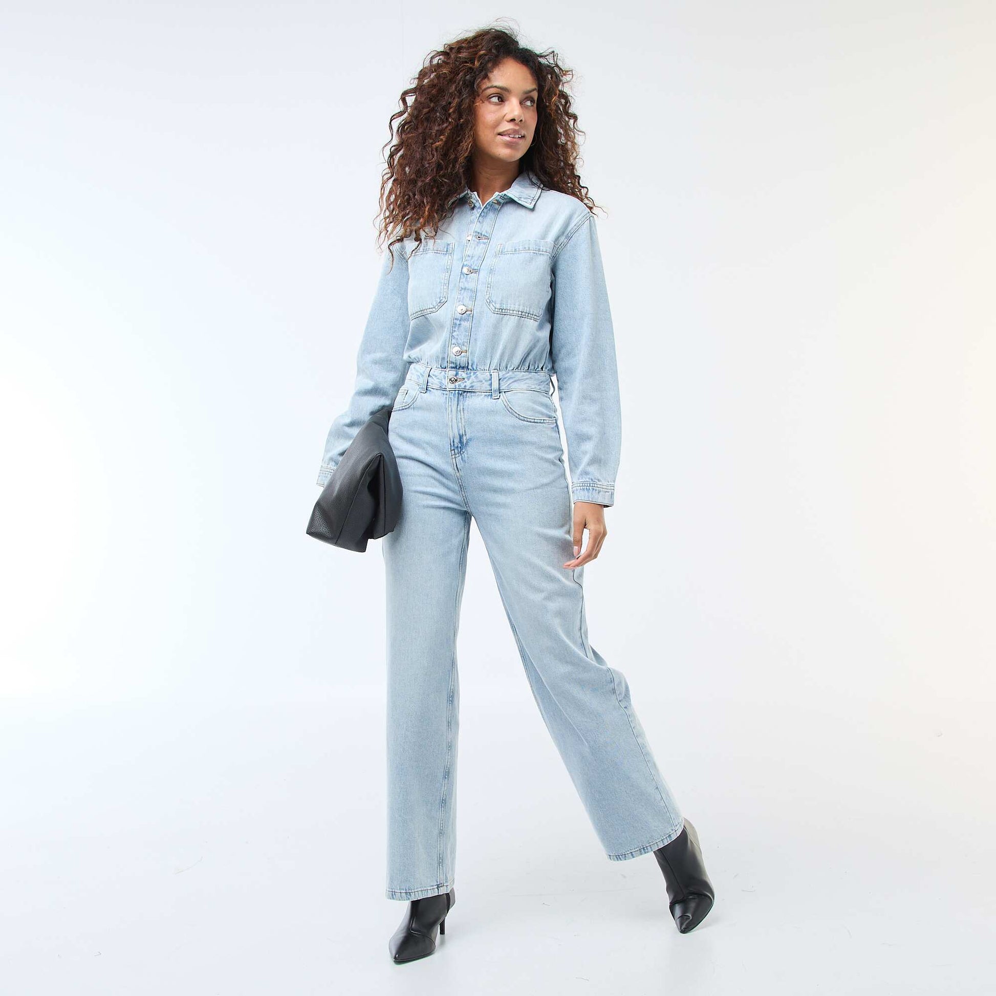 Combinaison en jean manches longues BLEU
