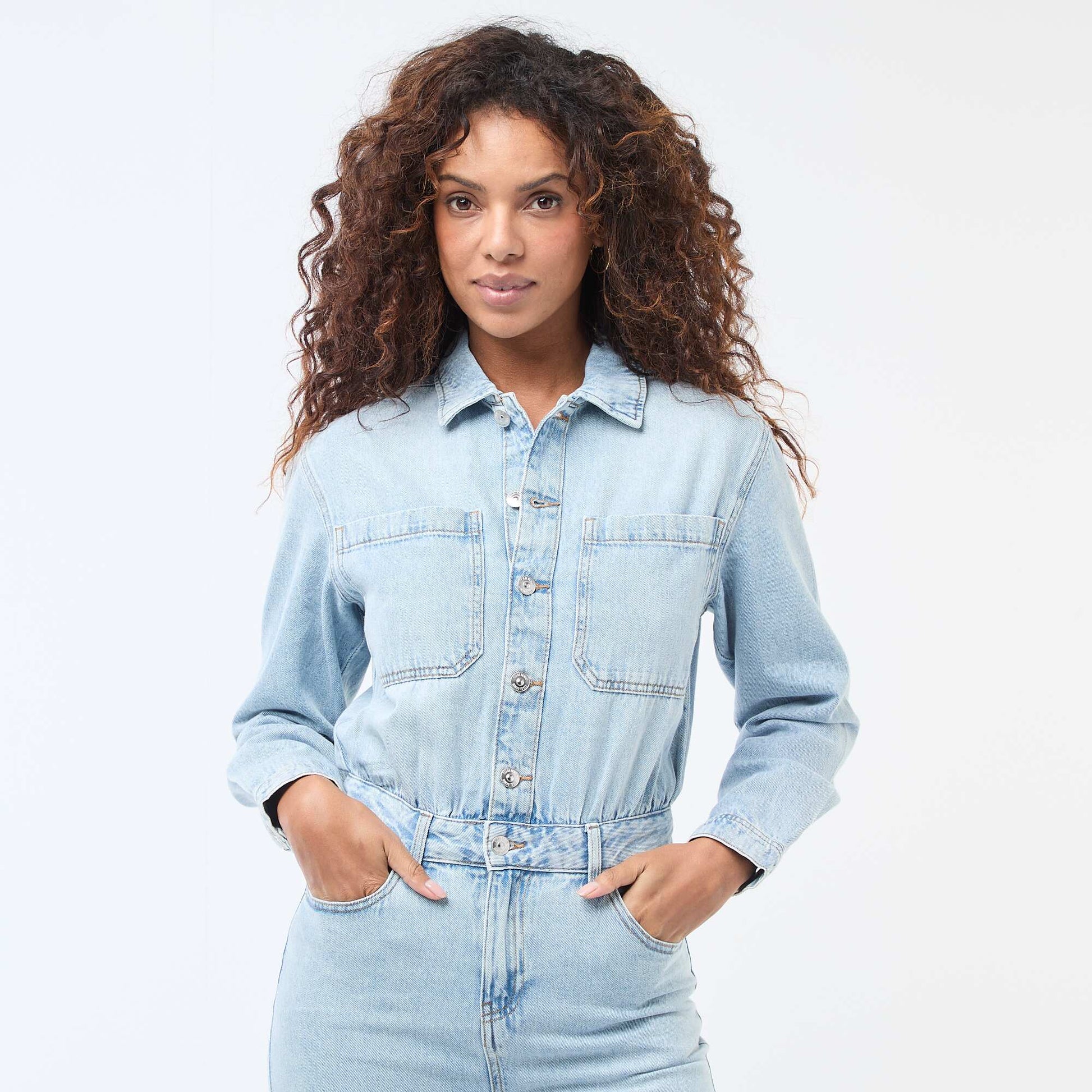 Combinaison en jean manches longues BLEU