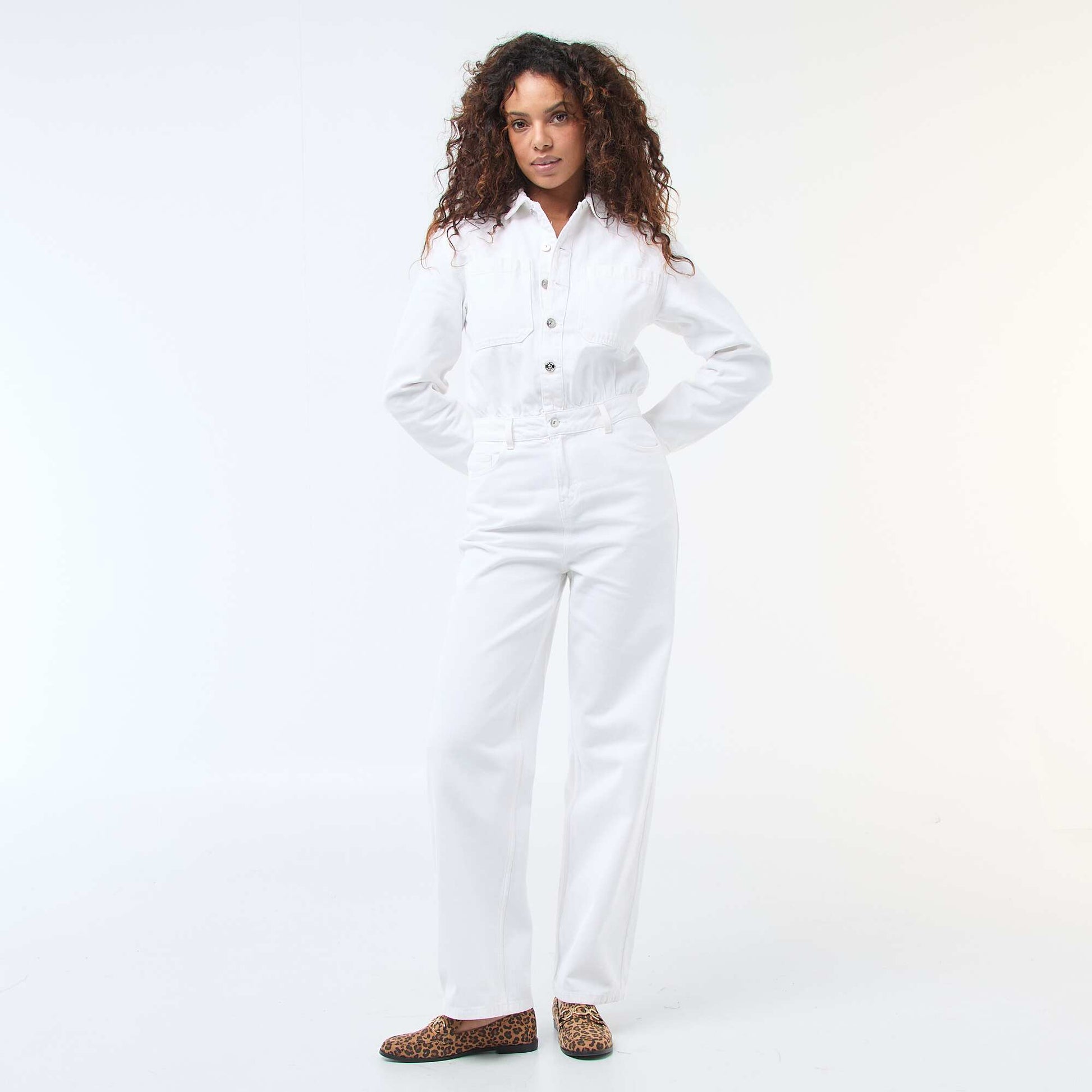 Combinaison en jean manches longues BLANC