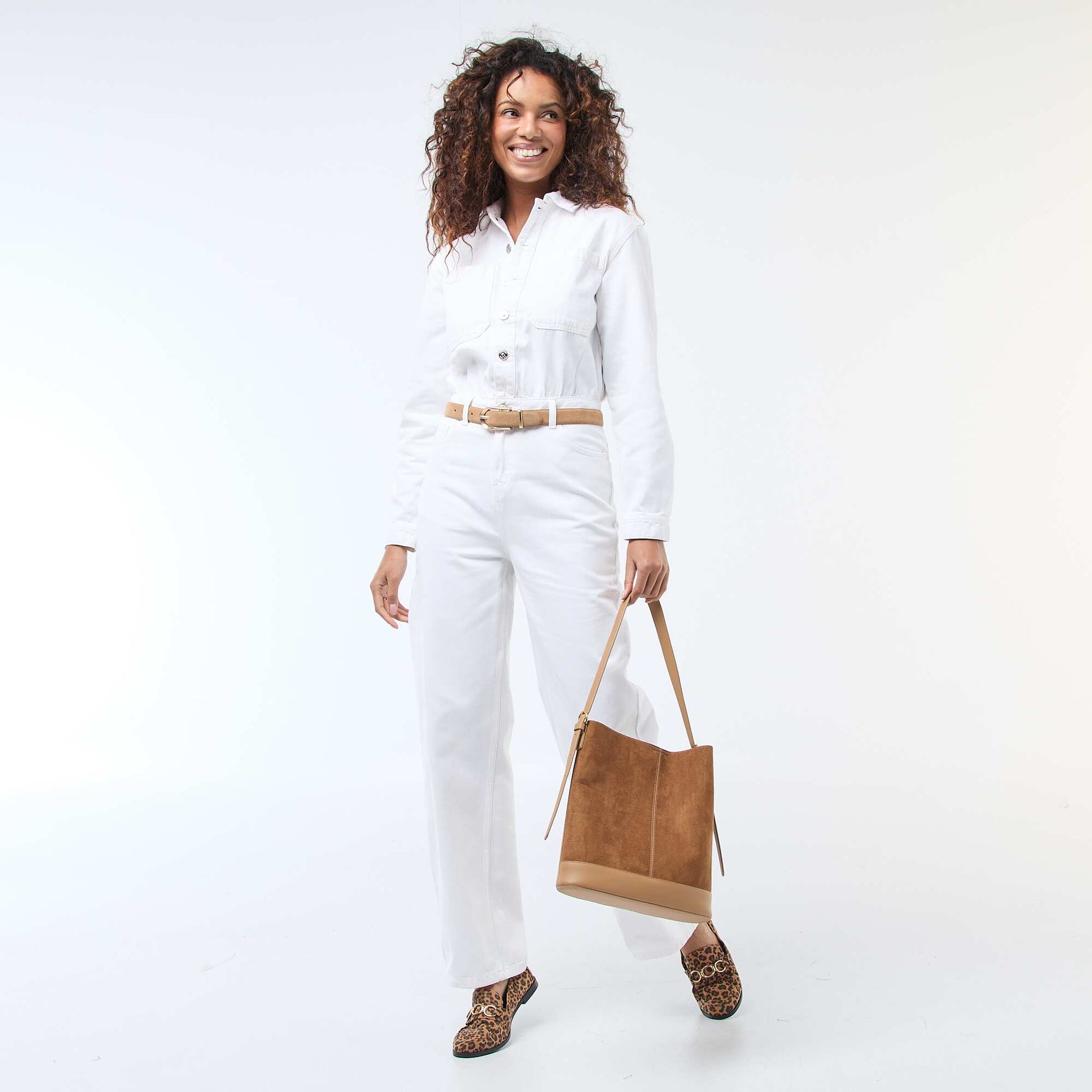 Combinaison en jean manches longues BLANC