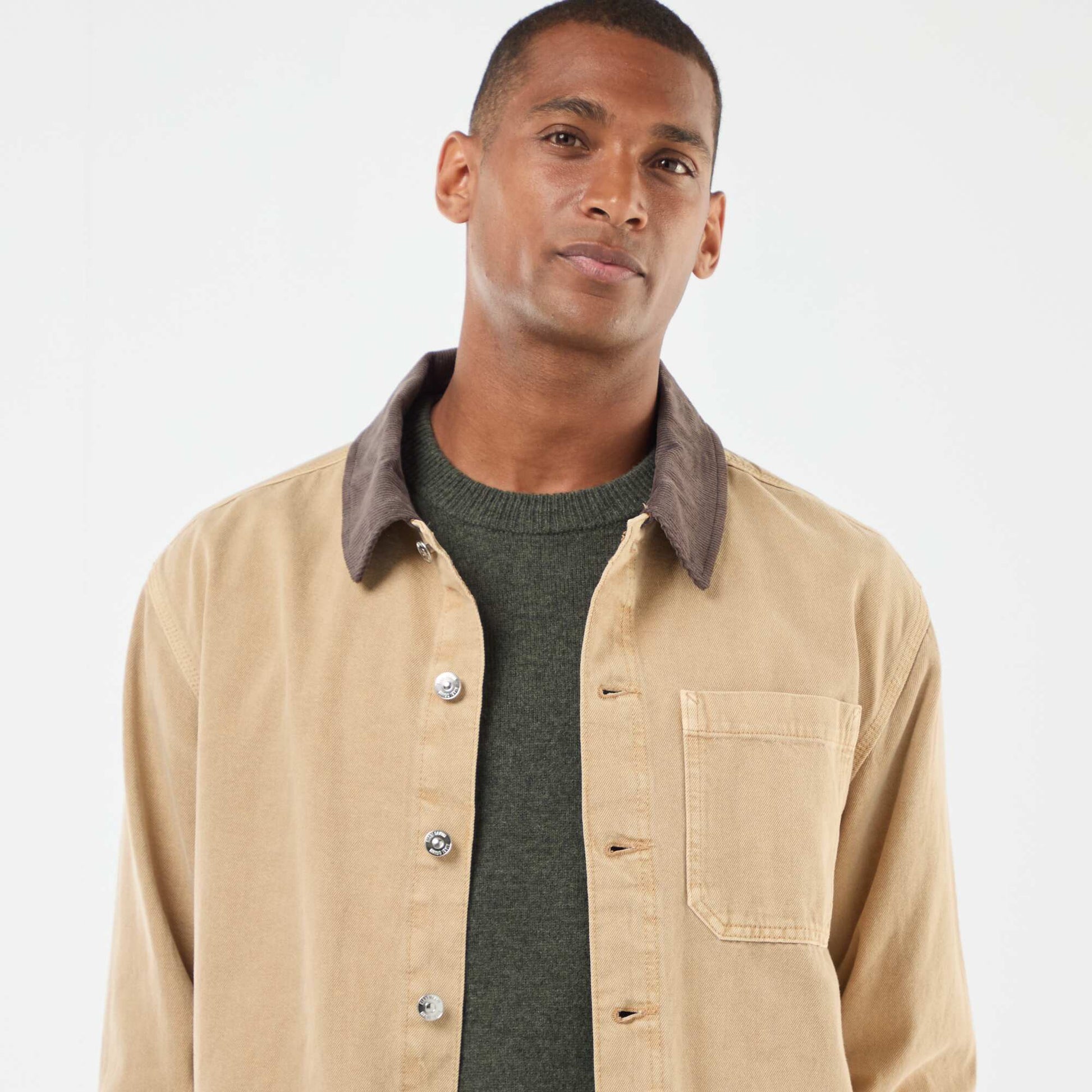 Veste denim avec col en velours côtelé BEIGE